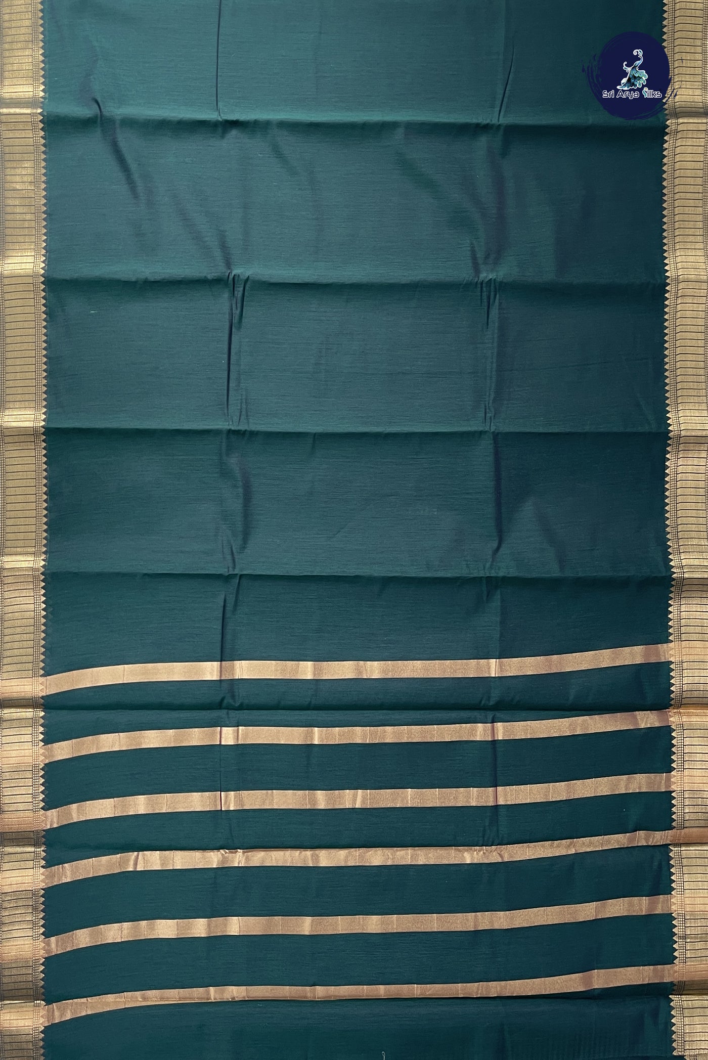 Bottle Green Budget Semi Silk Cotton Saree With Plain Pattern