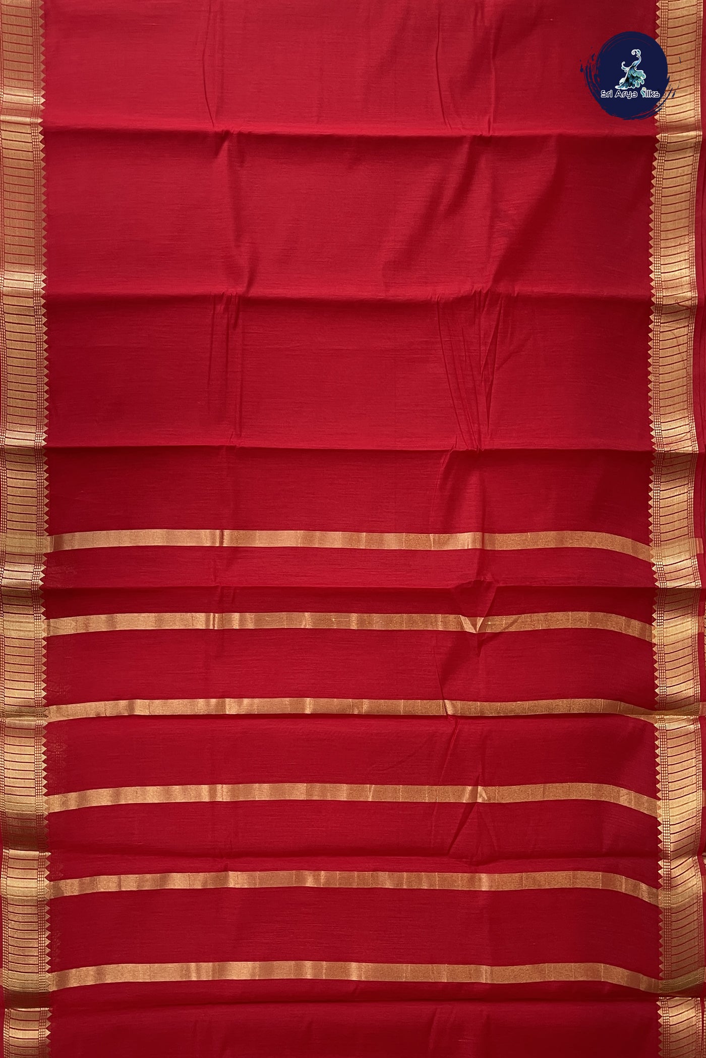 Red Budget Semi Silk Cotton Saree With Plain Pattern