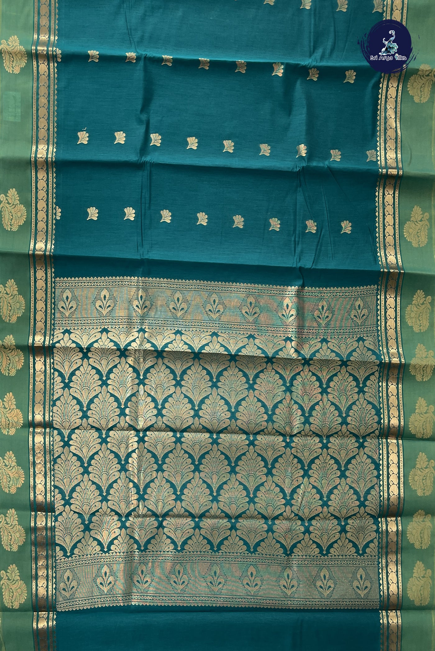 Green Budget Semi Silk Cotton Saree With Zari Buttas Pattern