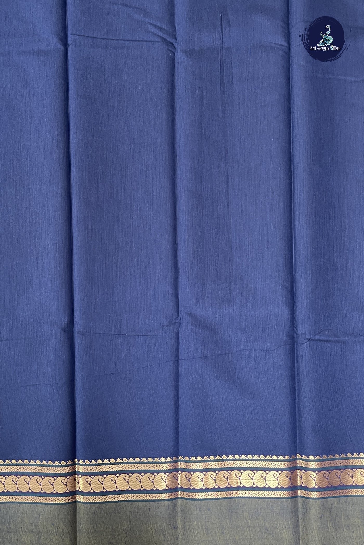 Navy Blue Budget Semi Silk Cotton Saree With Zari Buttas Pattern