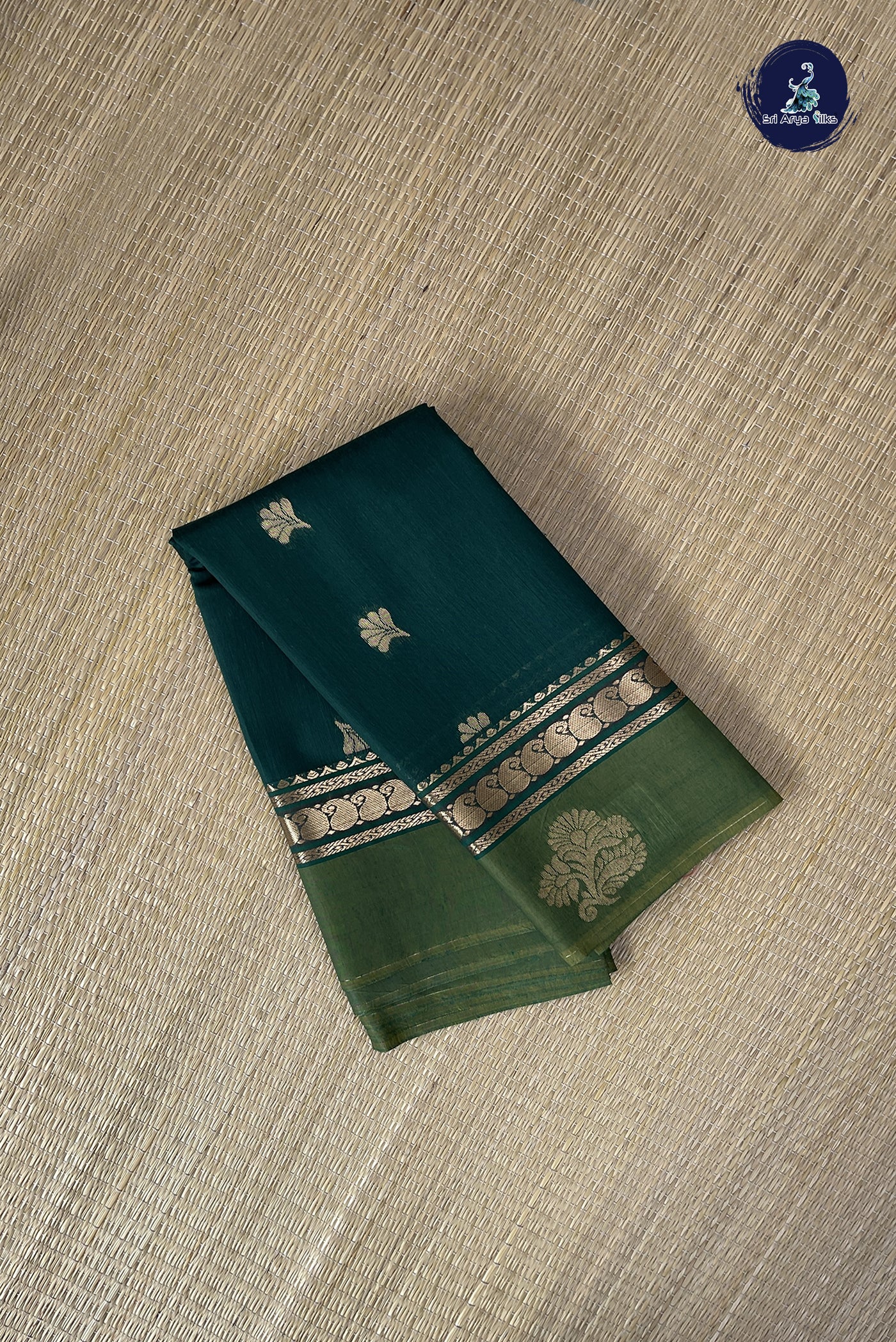 Dark Green Budget Semi Silk Cotton Saree With Zari Buttas Pattern
