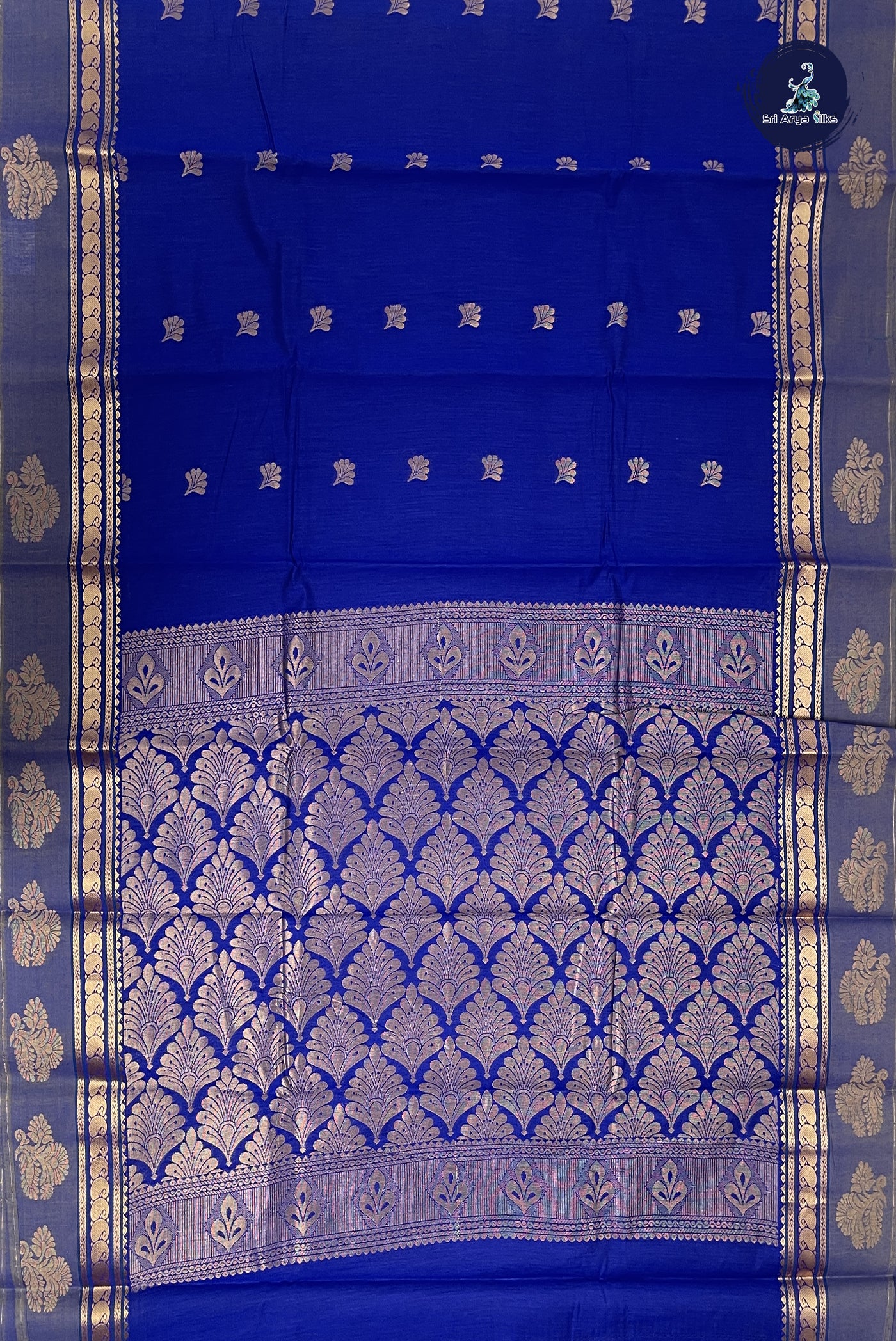 Blue Budget Semi Silk Cotton Saree With Zari Buttas Pattern