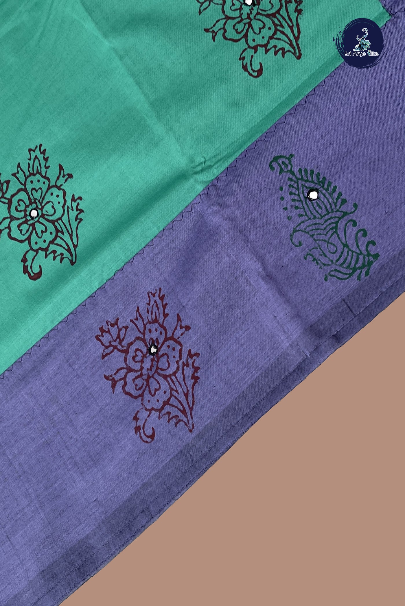 Teal Cotton Saree With Printed Pattern