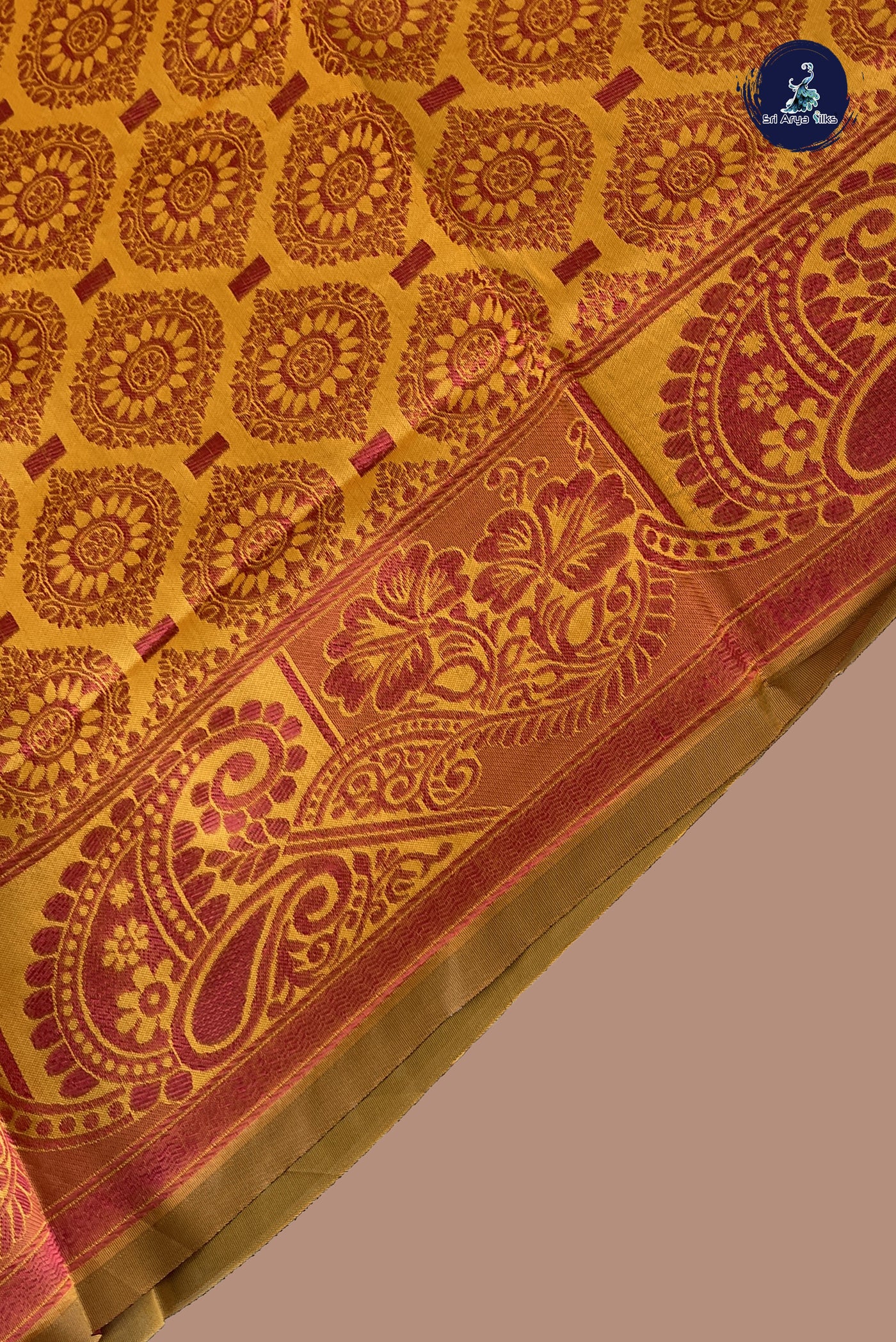 Yellow Semi Banarasi Saree With Embossed Pattern