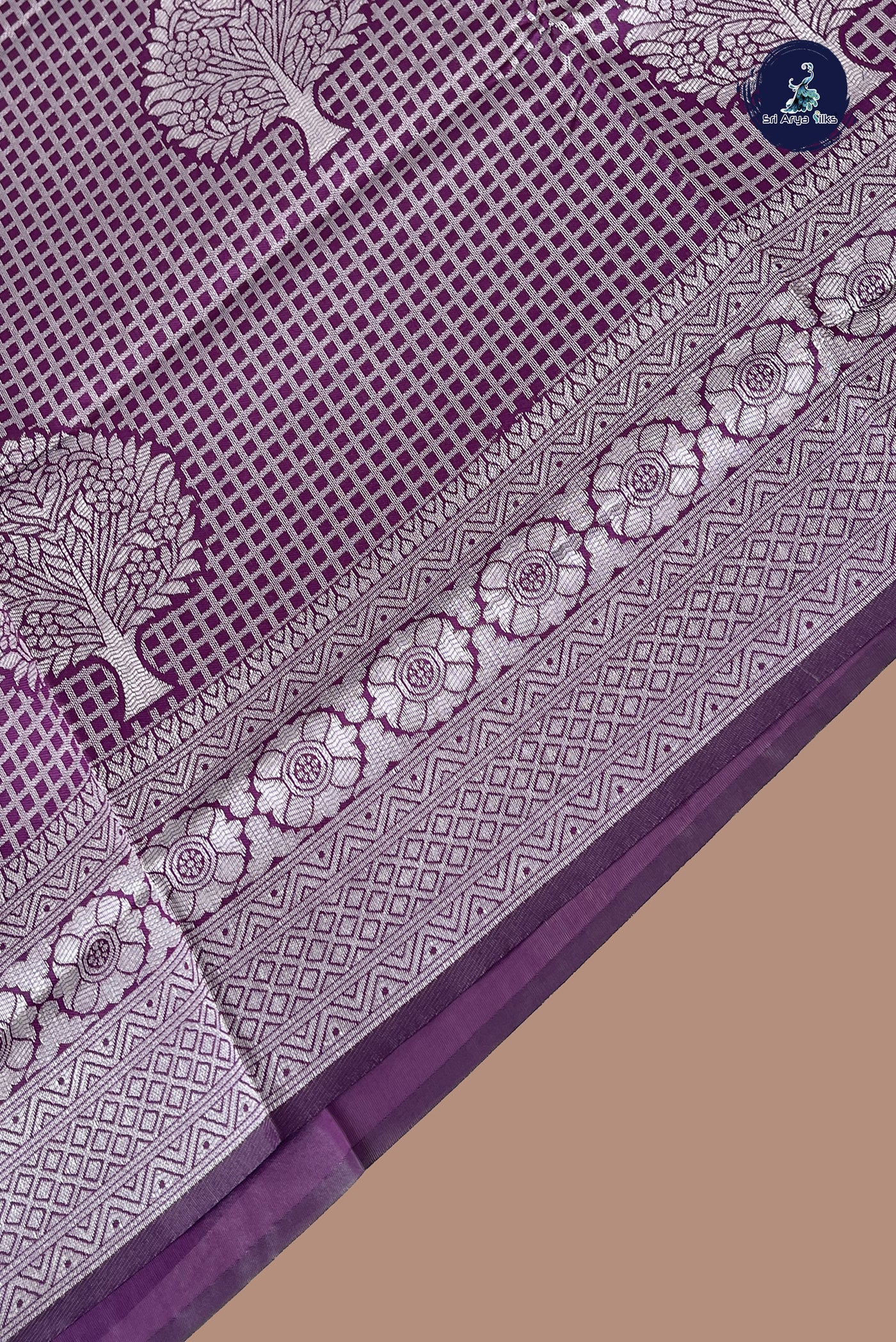 Purple Semi Banarasi Saree With Embossed Pattern