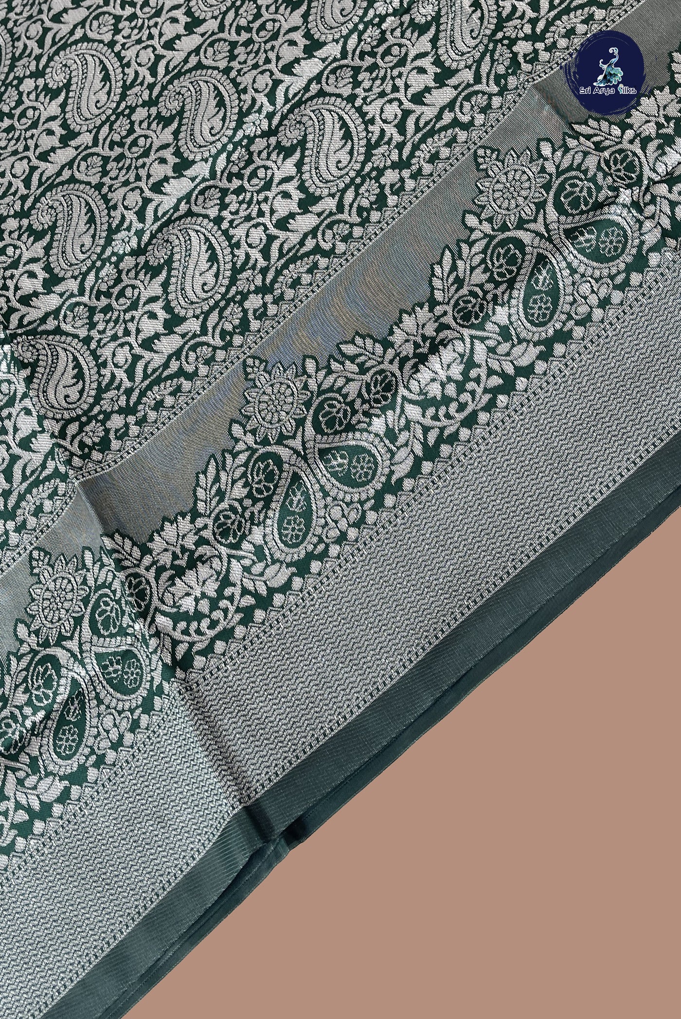 Green Semi Banarasi Saree With Embossed Pattern