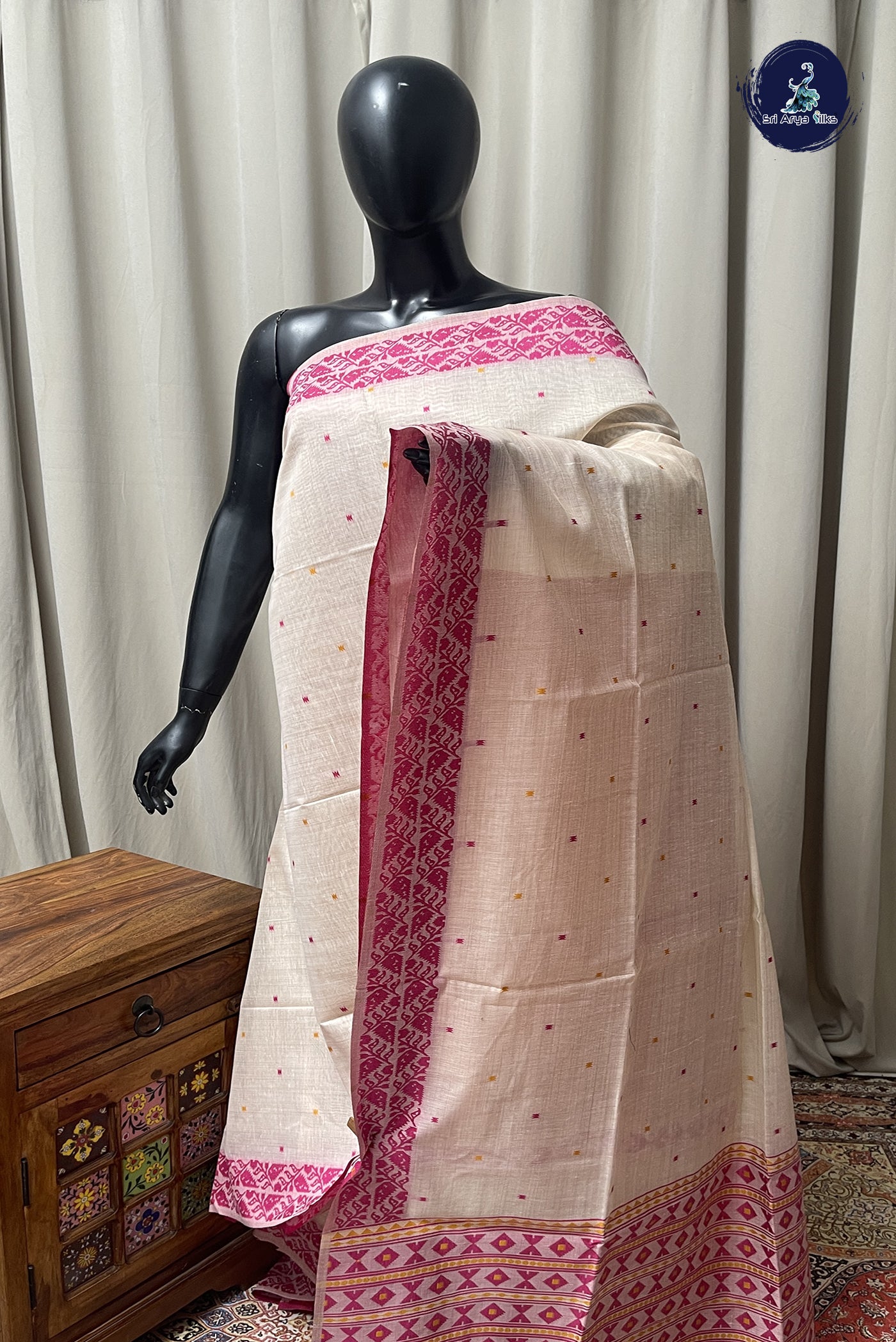 Ivory Cotton Saree With Buttas Pattern