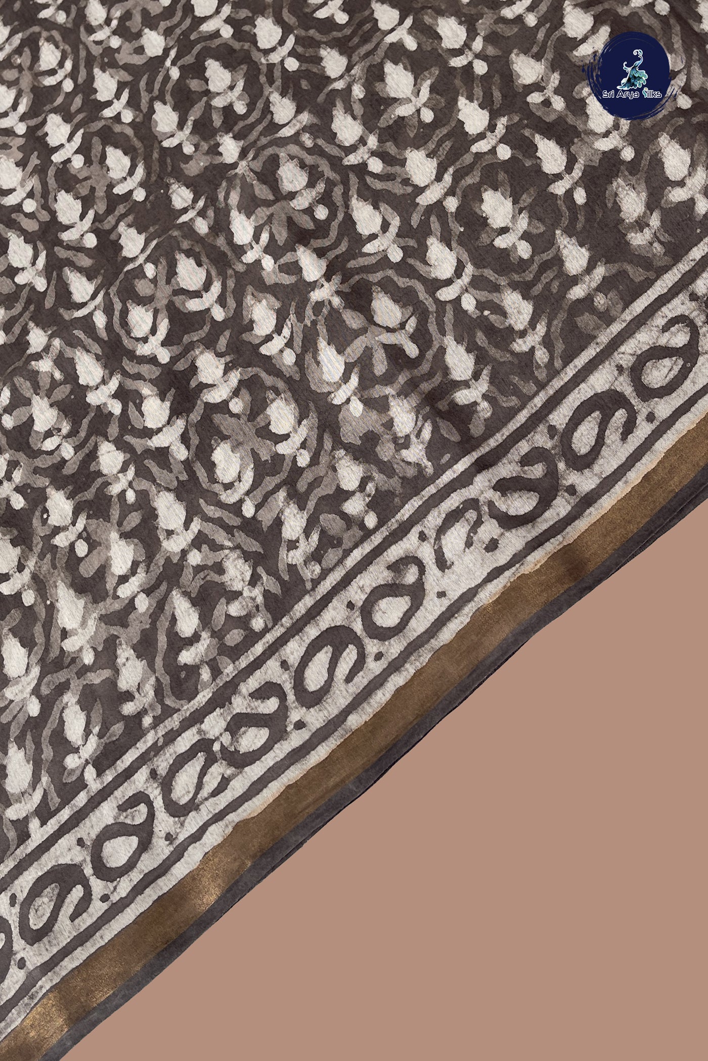 Light Brown Semi Chanderi Saree With Printed Pattern