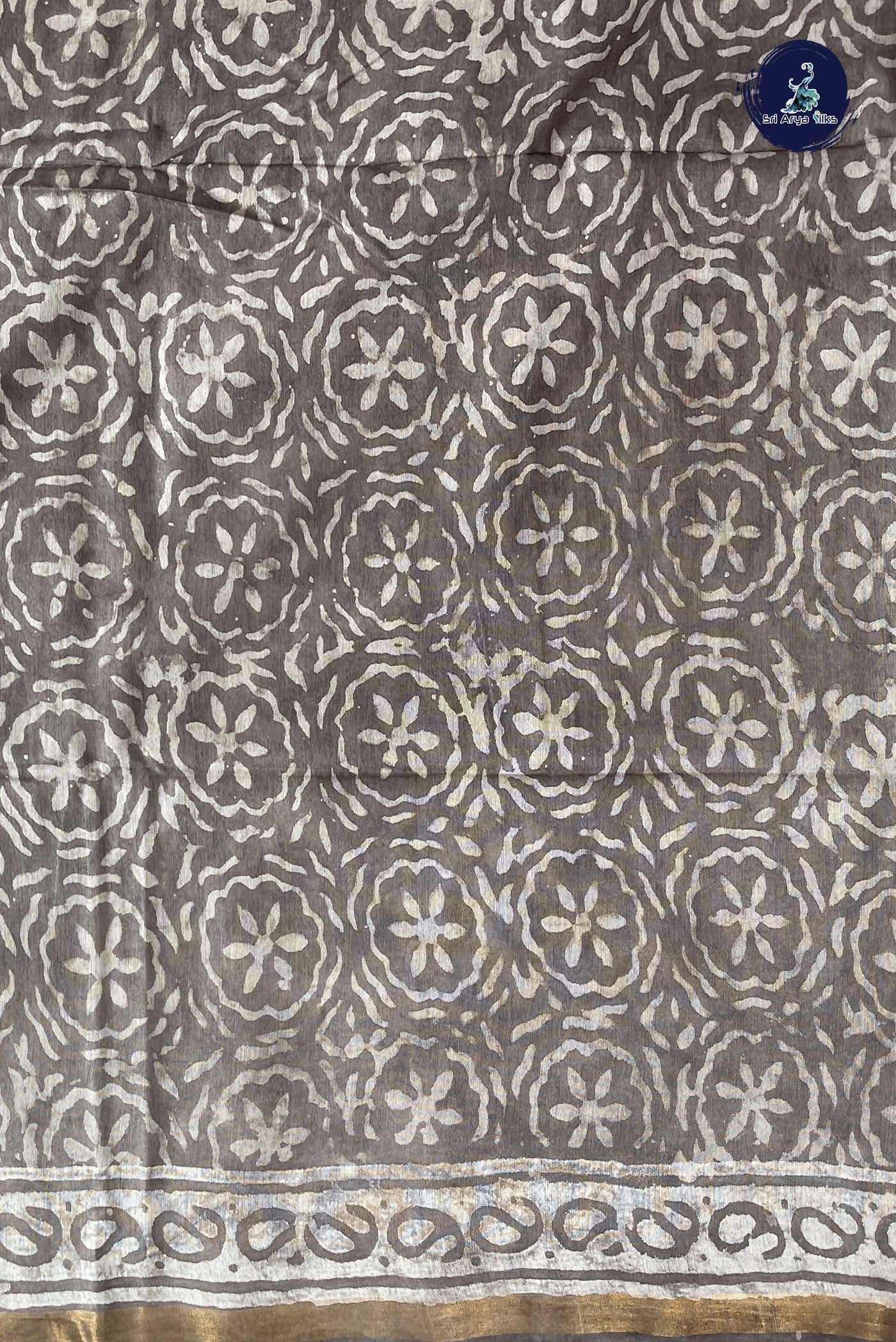 Light Brown Semi Chanderi Saree With Printed Pattern
