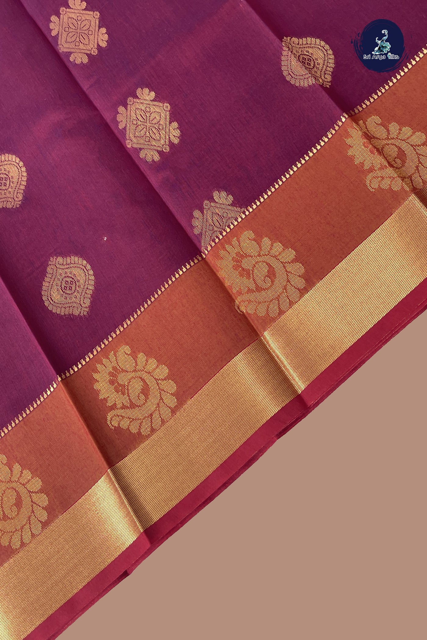 Maroon Budget Semi Silk Cotton Saree With Zari Buttas Pattern