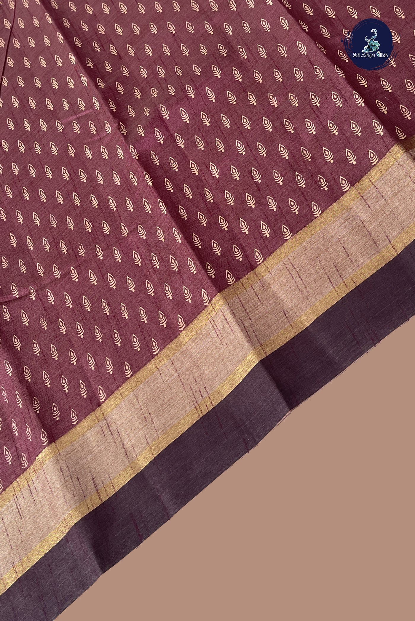 Dual Tone Brown Semi Tussar Saree With Printed Pattern