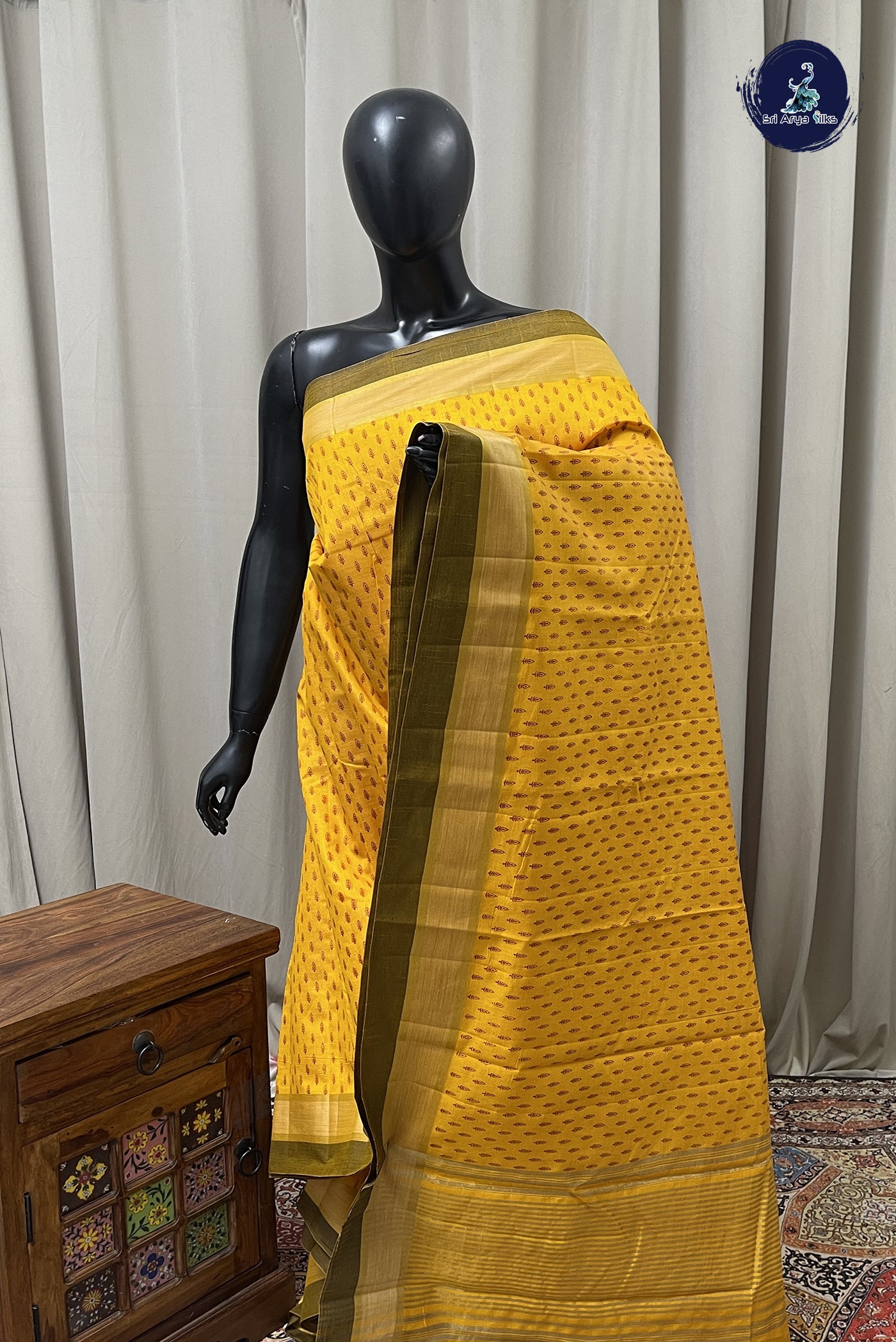 Yellow Semi Tussar Saree With Printed Pattern