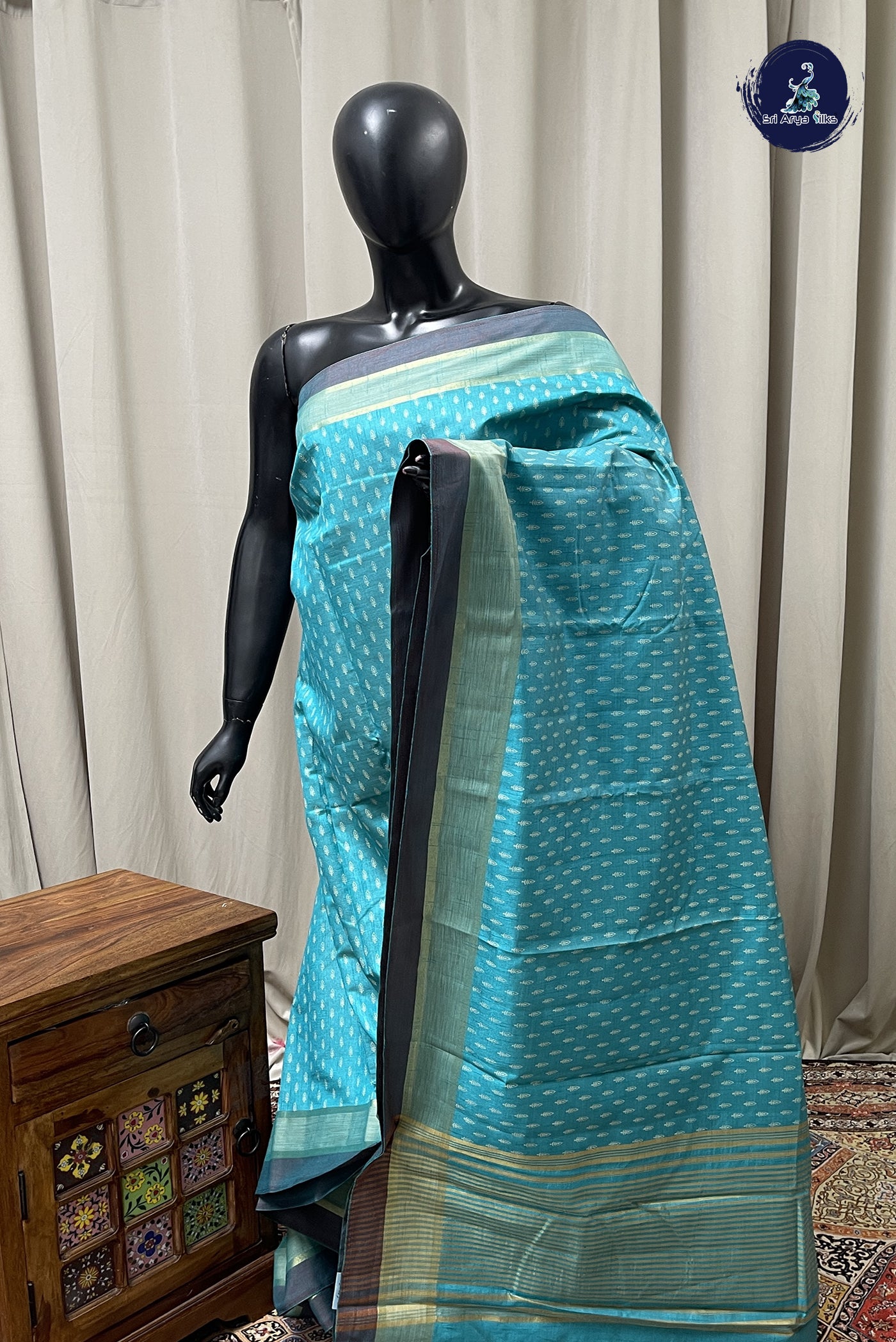 Blue Semi Tussar Saree With Printed Pattern
