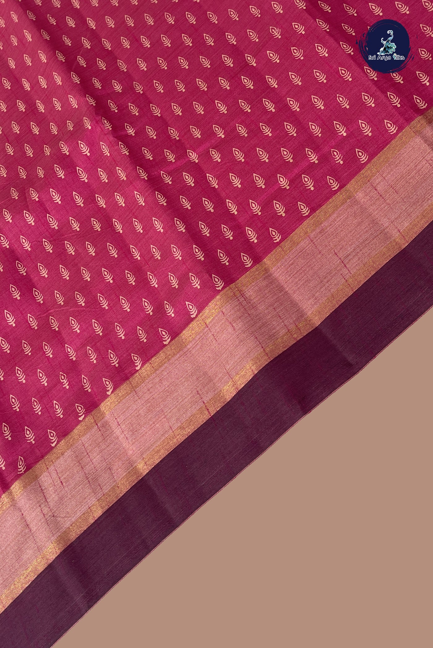 Dark Pink Semi Tussar Saree With Printed Pattern