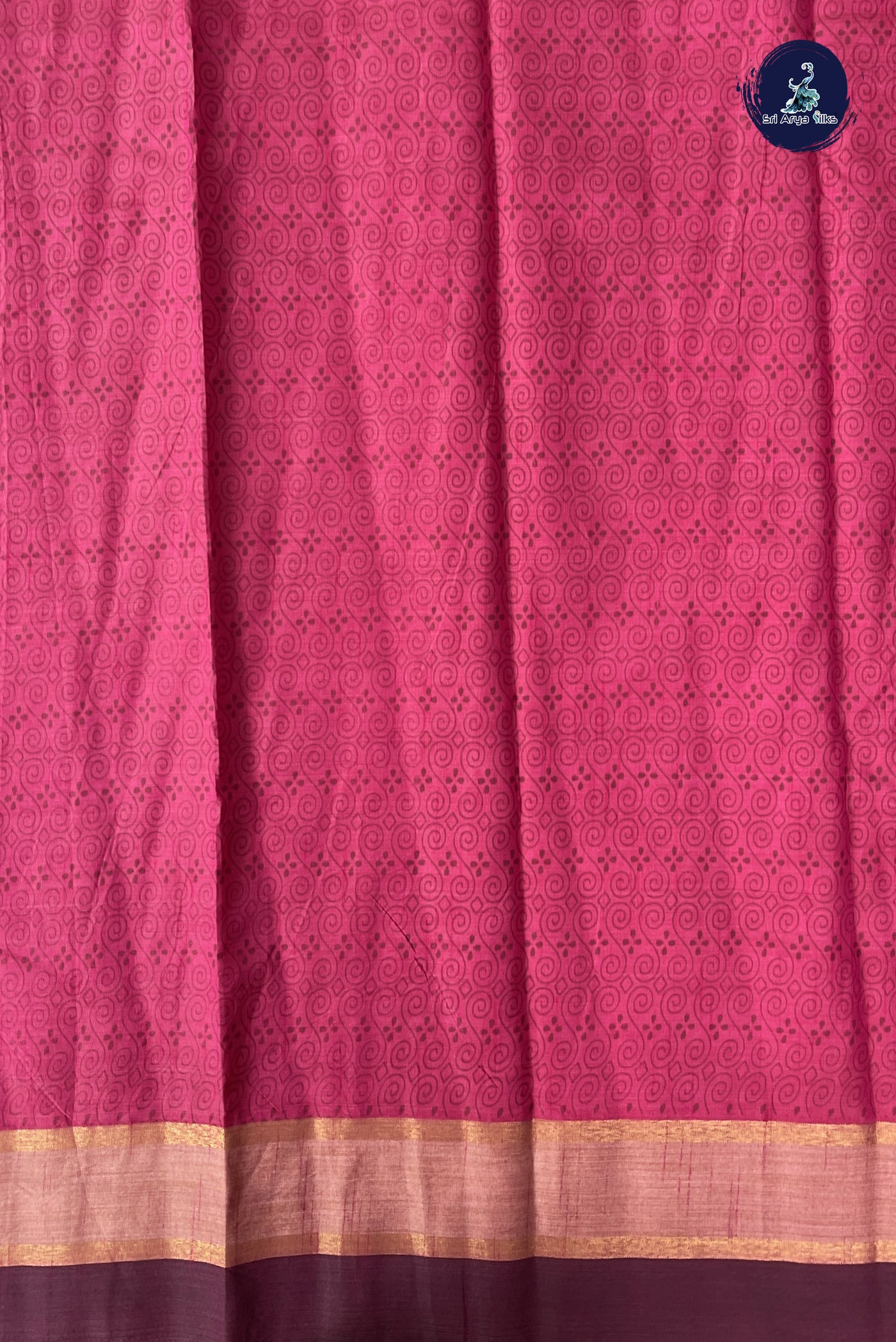 Dark Pink Semi Tussar Saree With Printed Pattern