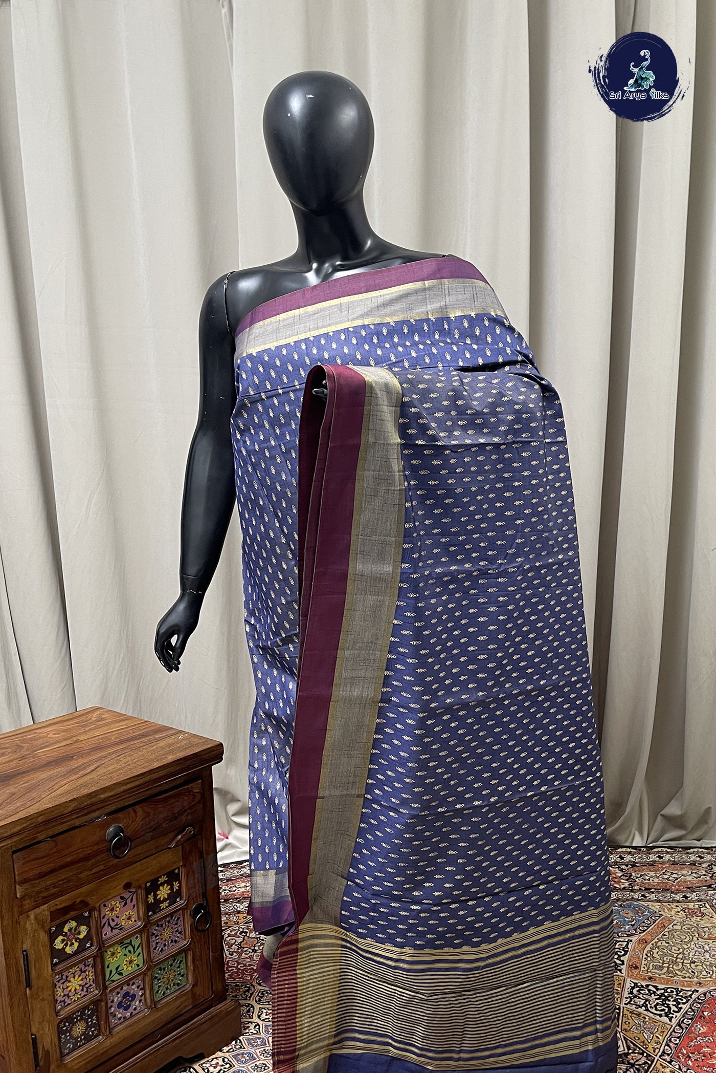 Blue Semi Tussar Saree With Printed Pattern