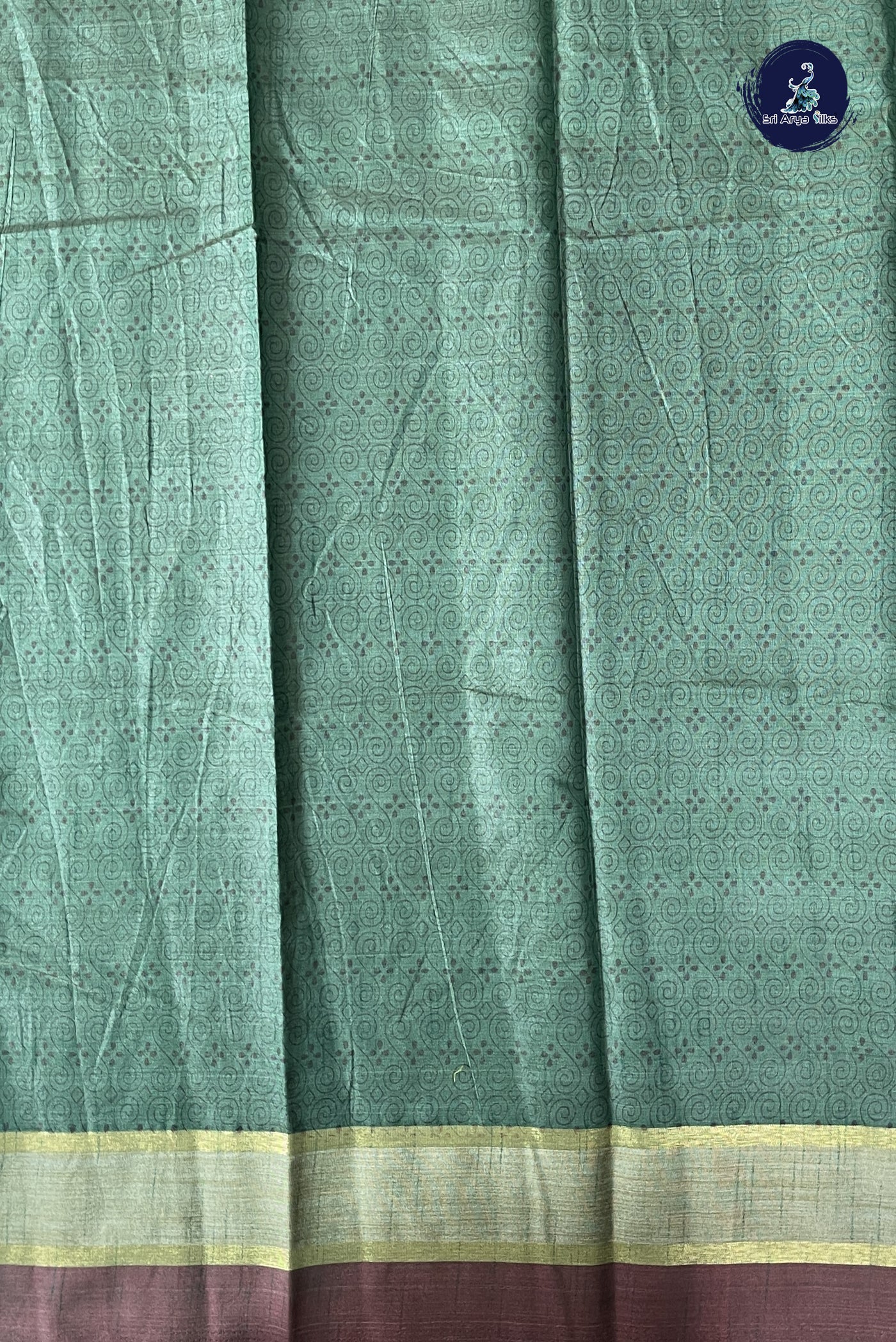 Green Semi Tussar Saree With Printed Pattern