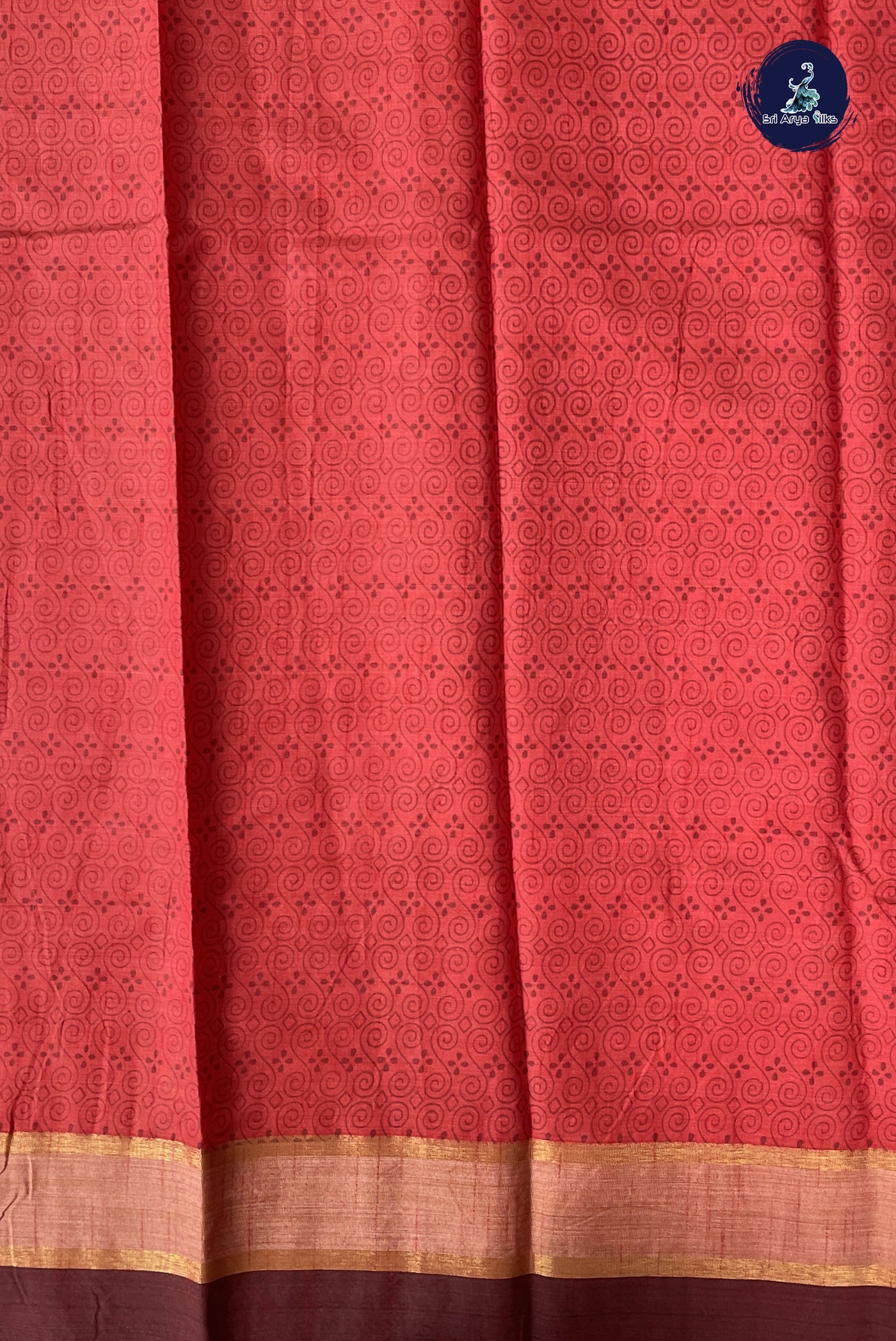 Red Semi Tussar Saree With Printed Pattern