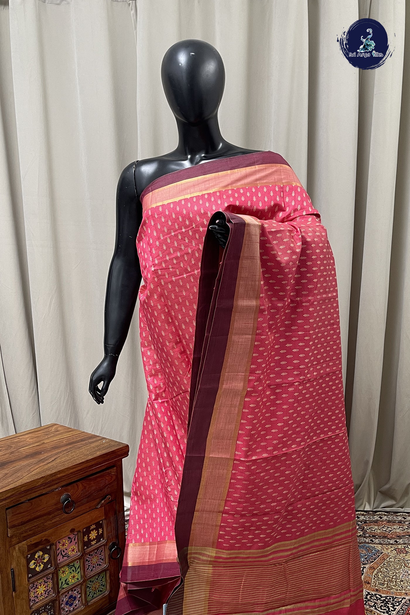 Pink Semi Tussar Saree With Printed Pattern