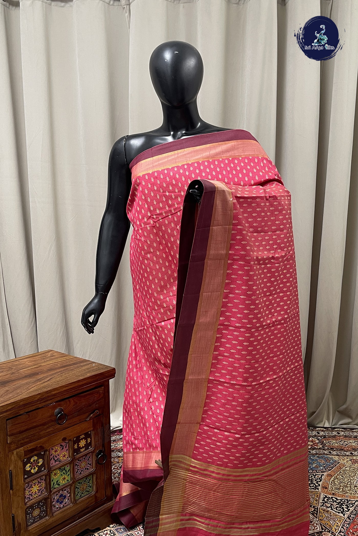 Pink Semi Tussar Saree With Printed Pattern