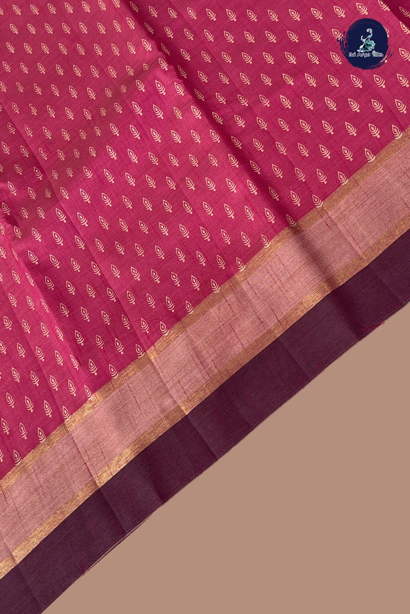Dark Pink Semi Tussar Saree With Printed Pattern