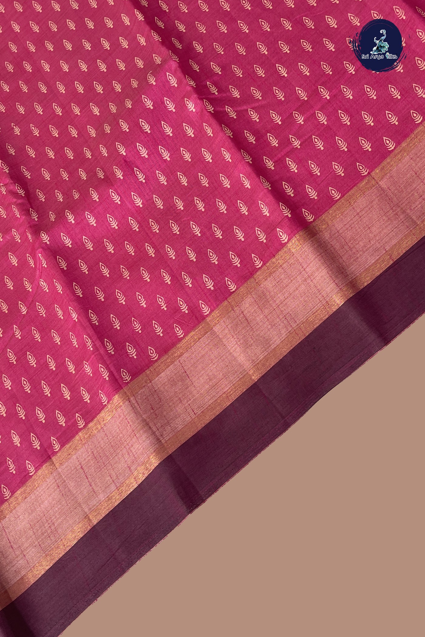 Dark Pink Semi Tussar Saree With Printed Pattern