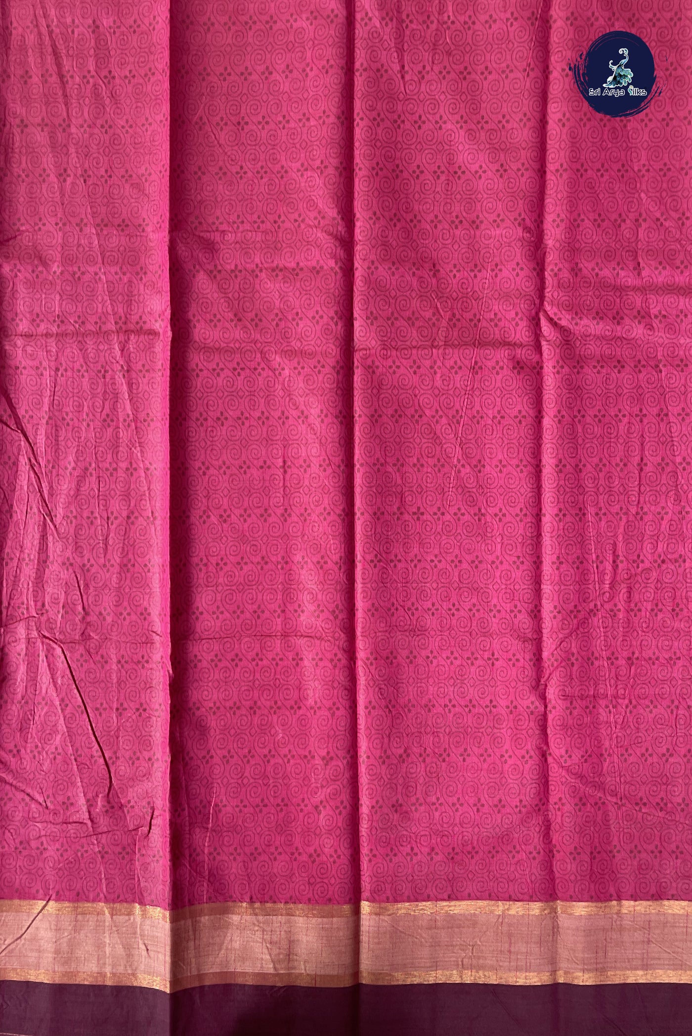 Dark Pink Semi Tussar Saree With Printed Pattern