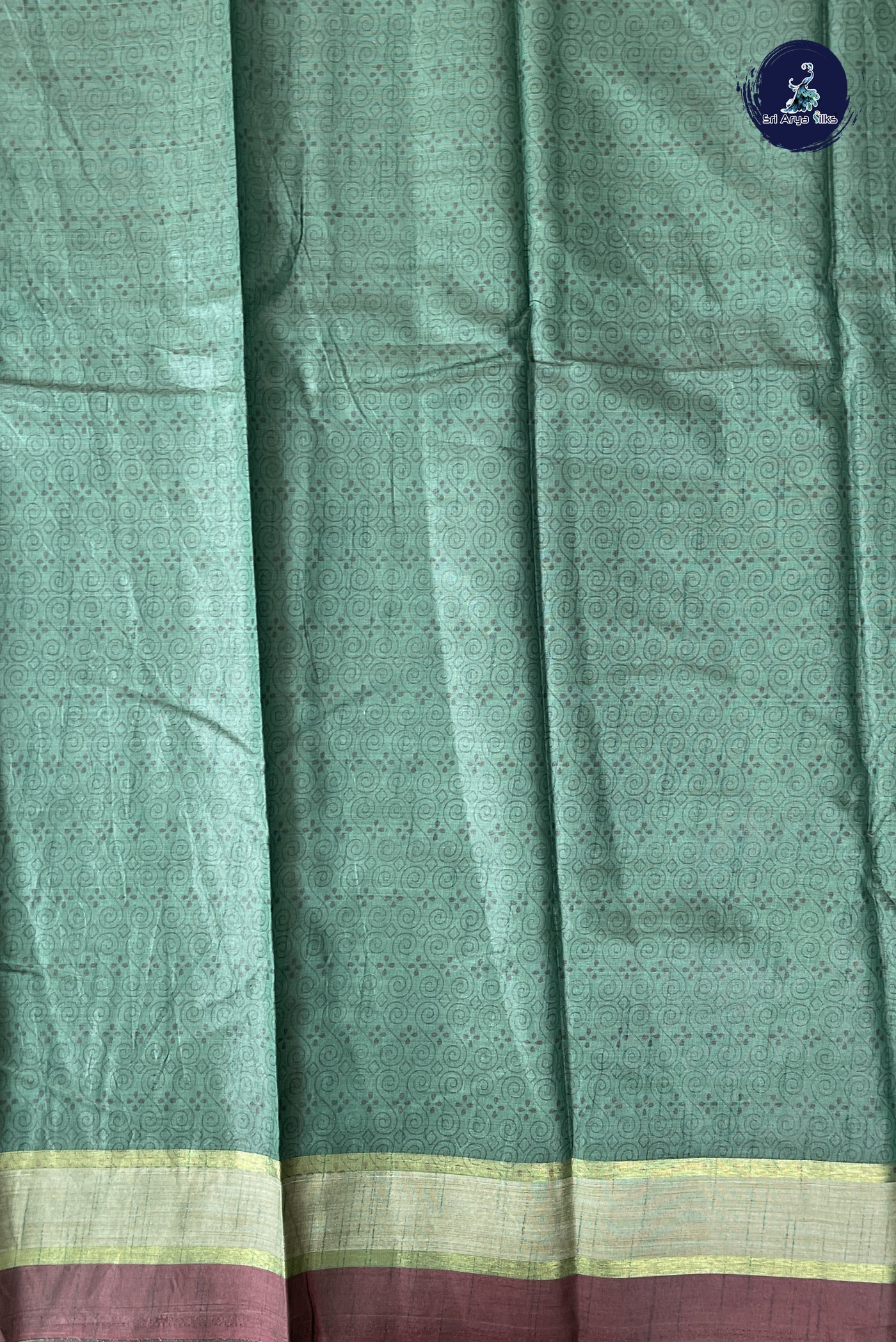 Green Semi Tussar Saree With Printed Pattern