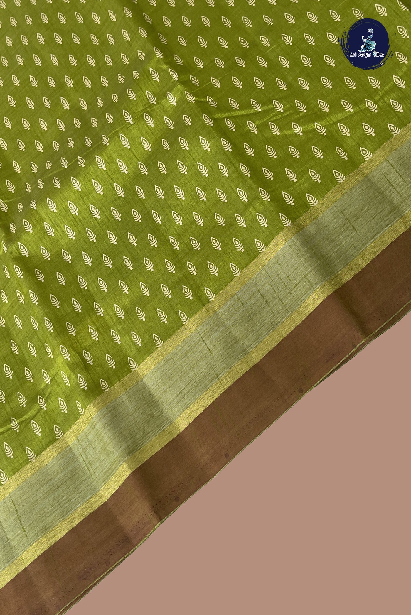 Lime Green Semi Tussar Saree With Printed Pattern