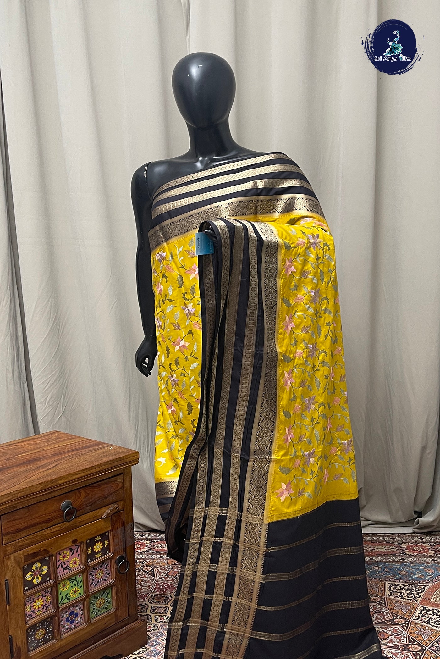 Mustard Yellow Semi Mysore Silk With Embroidery Pattern