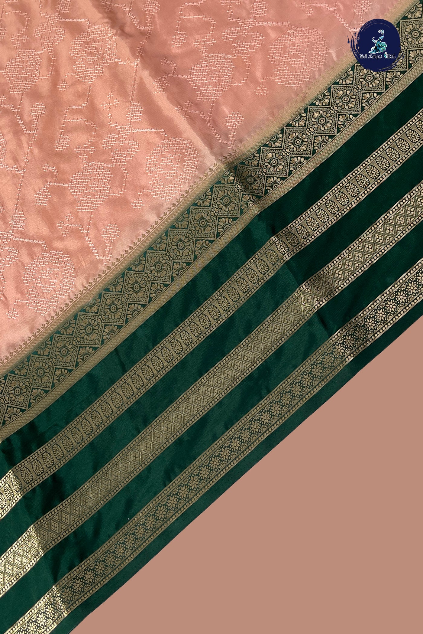 Peach Semi Mysore Silk With Thread Work Pattern