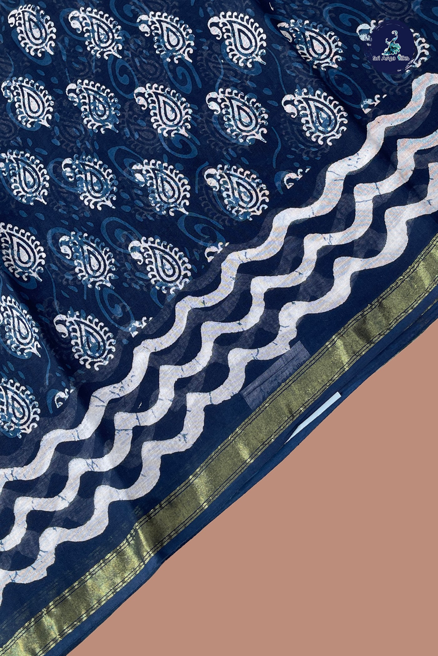 Blue Cotton Saree With Printed Pattern