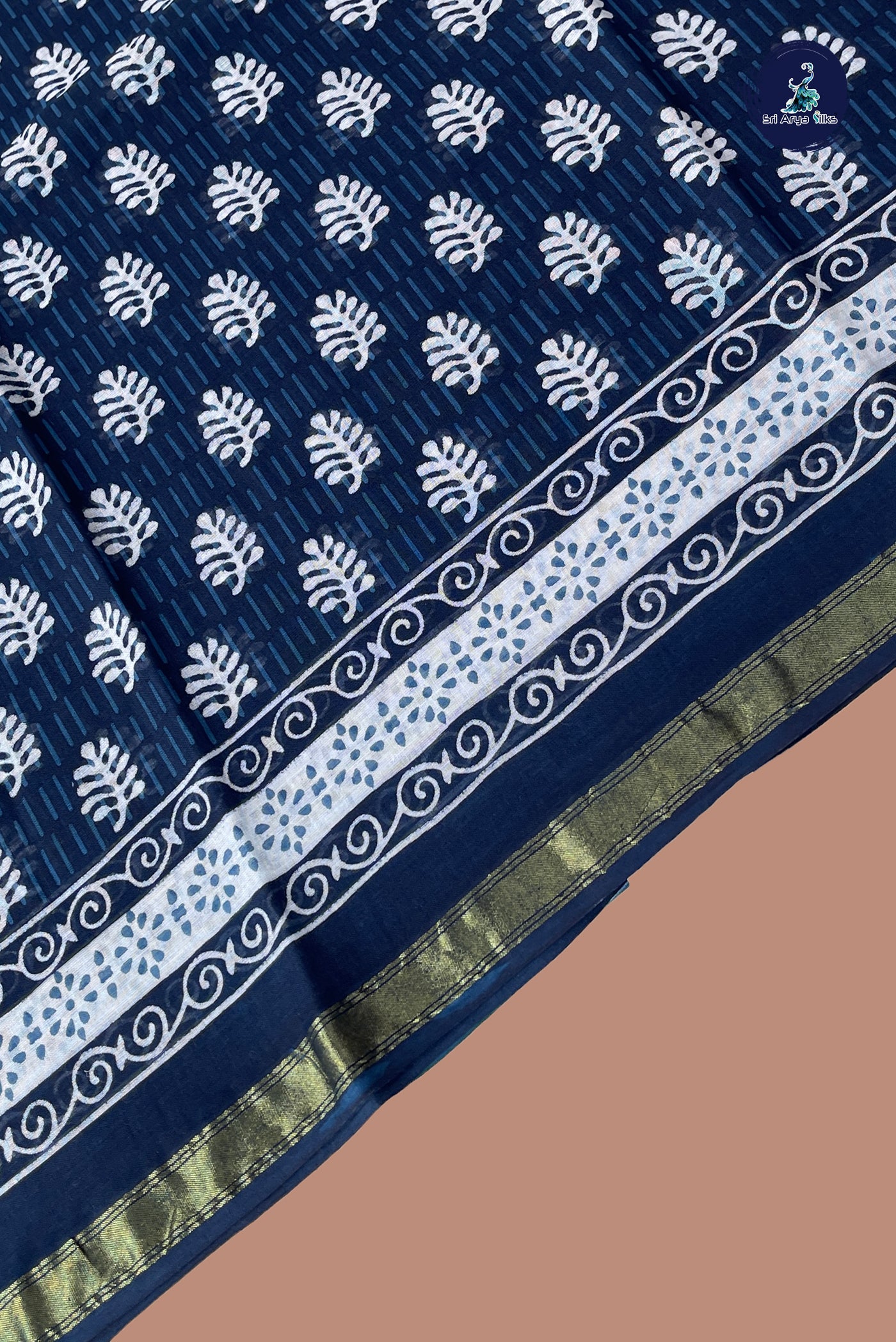 Blue Cotton Saree With Printed Pattern
