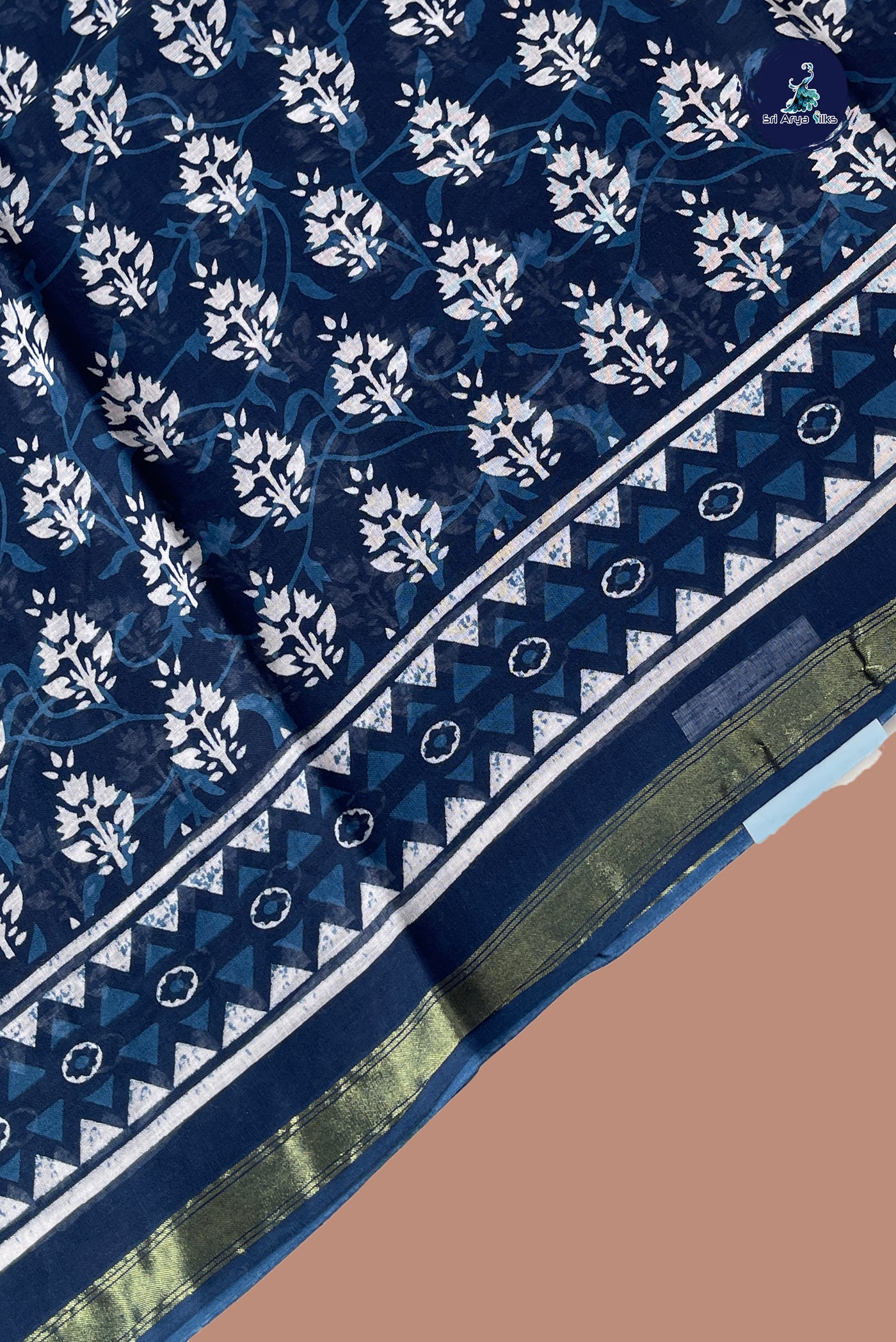 Blue Cotton Saree With Printed Pattern