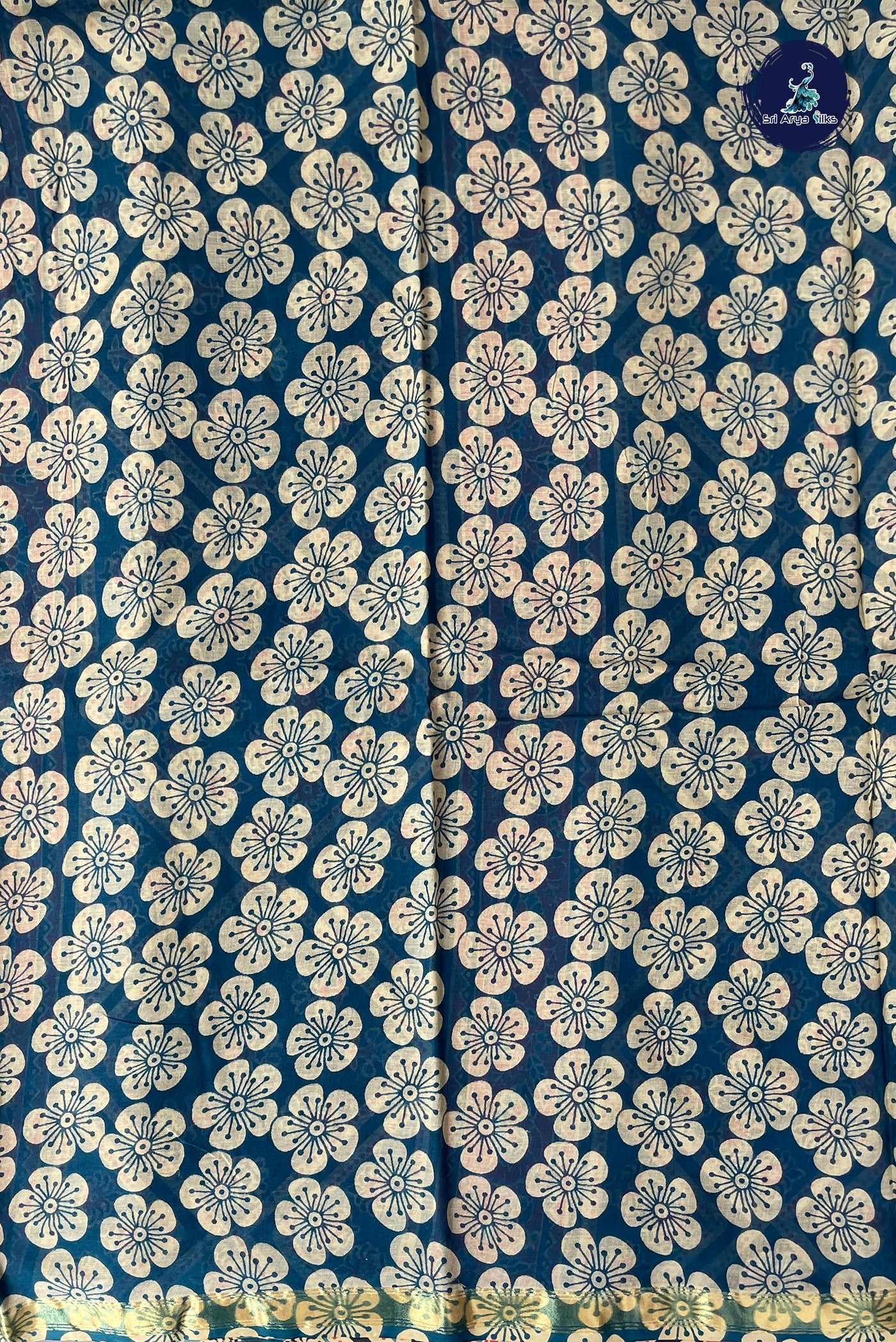 Blue Cotton Saree With Printed Pattern