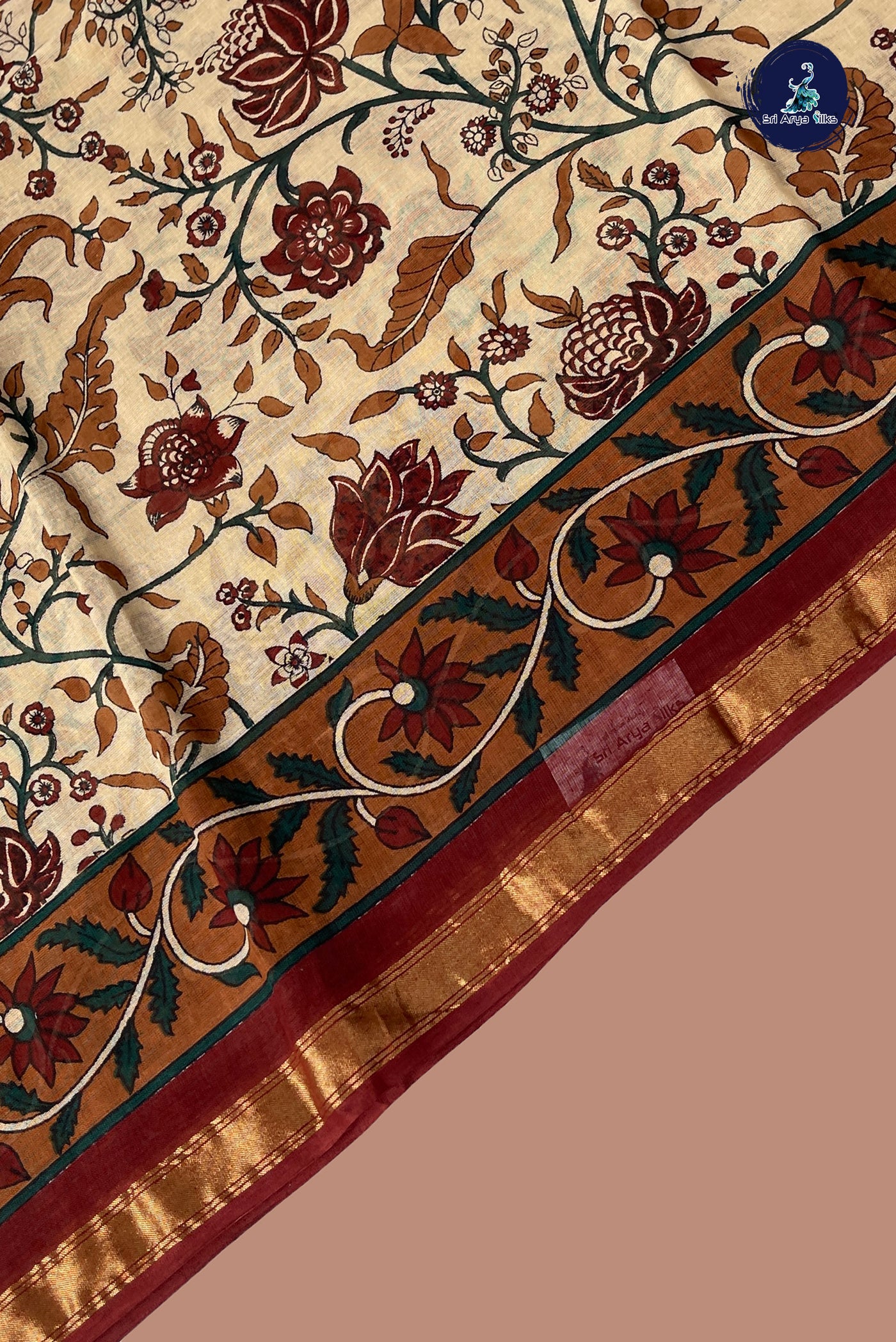 Fawn Cotton Saree With Printed Pattern