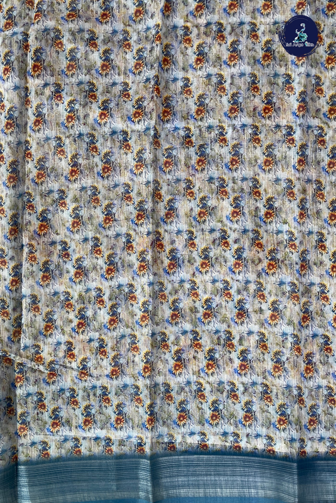 Multi Colour Linen Saree With Printed Pattern