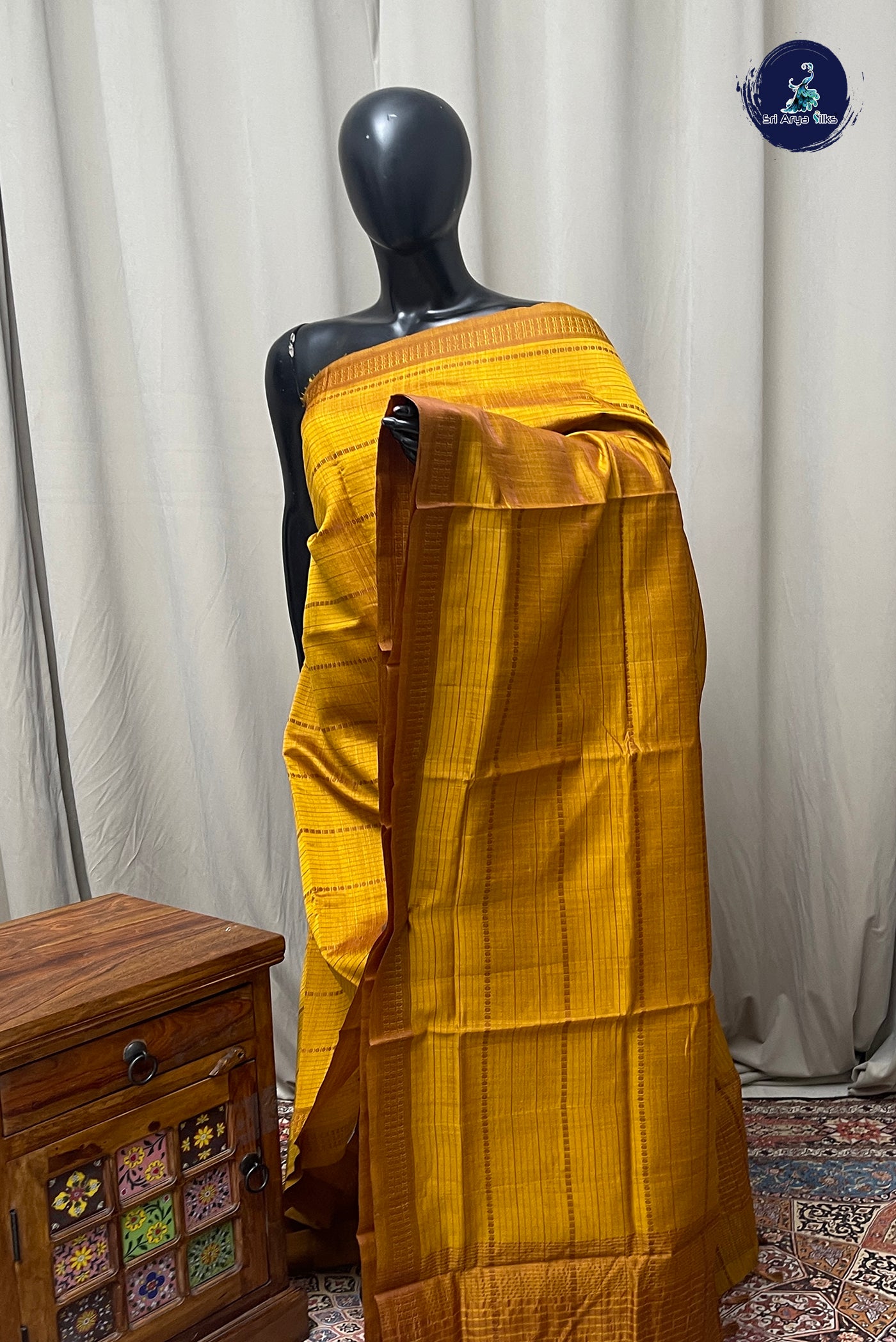 Honey Brown Semi Tussar Saree With Thread Work Pattern