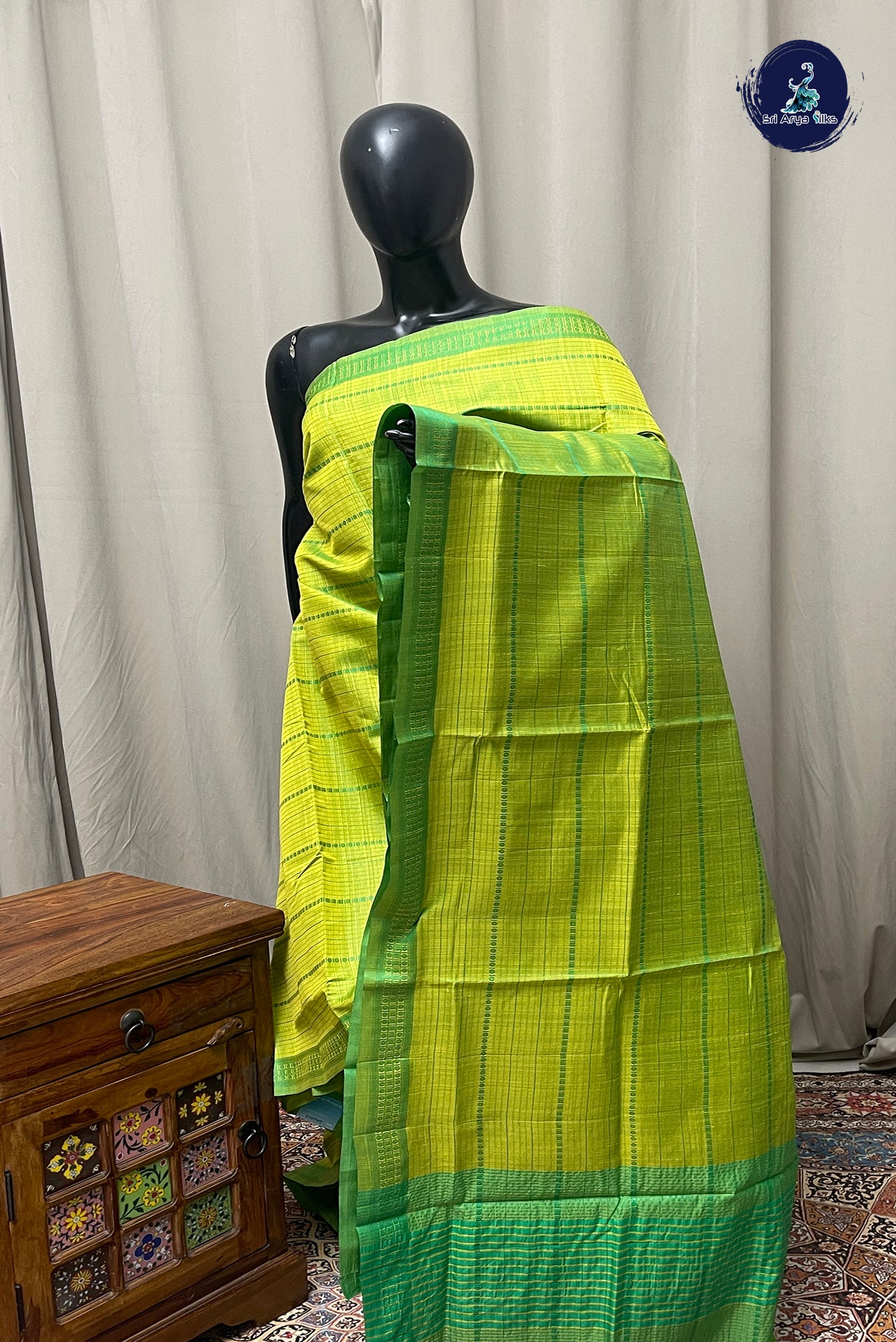 Light Green Semi Tussar Saree With Thread Work Pattern