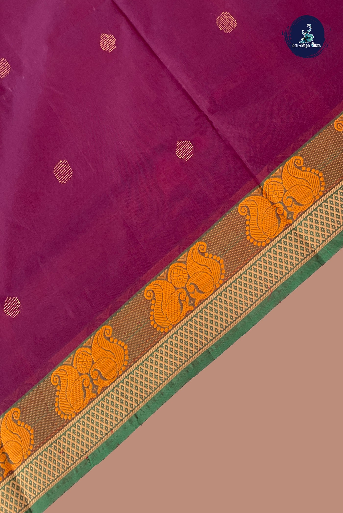 Burgundy Chettinad Cotton Saree With Buttas Pattern