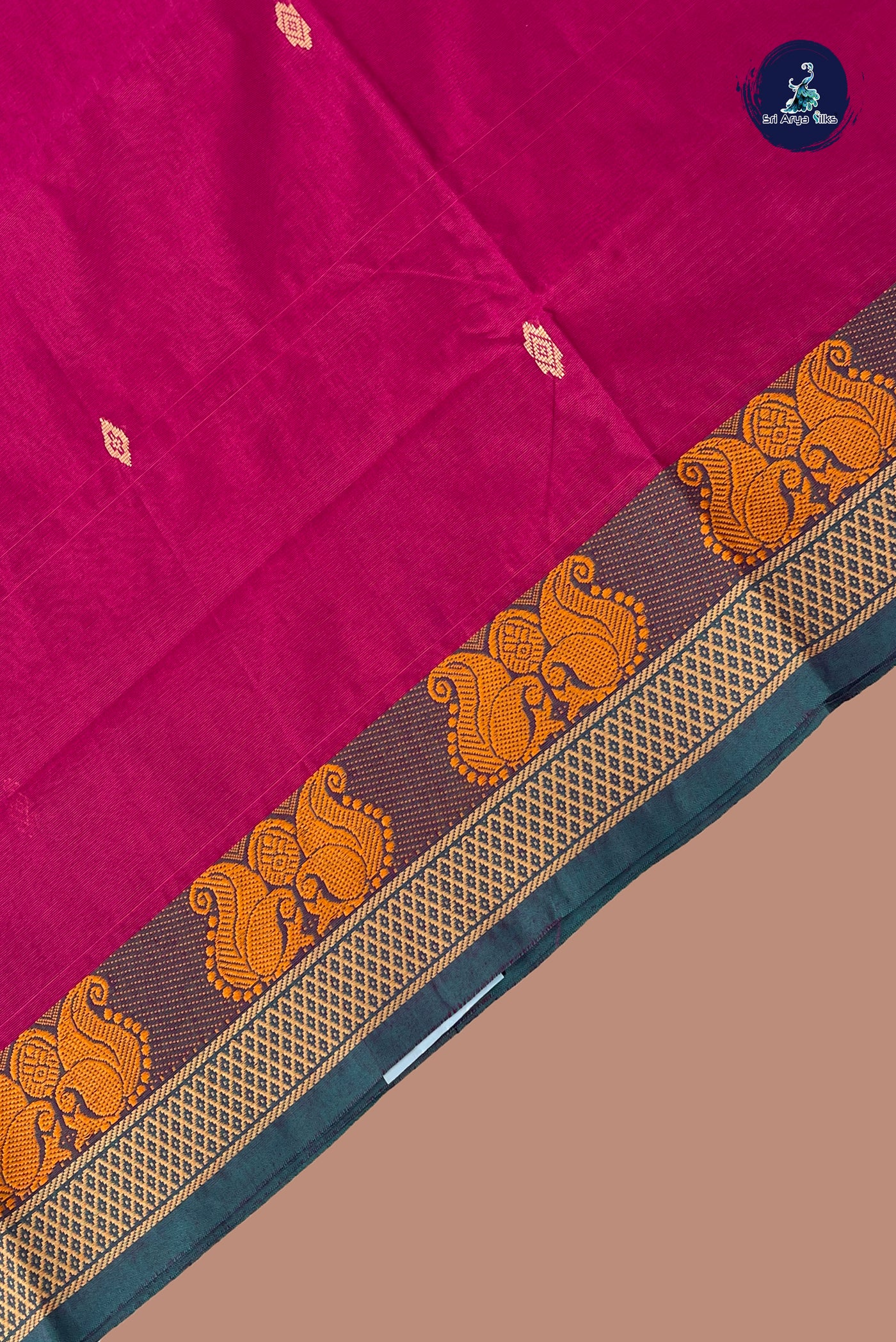 Magenta Chettinad Cotton Saree With Buttas Pattern