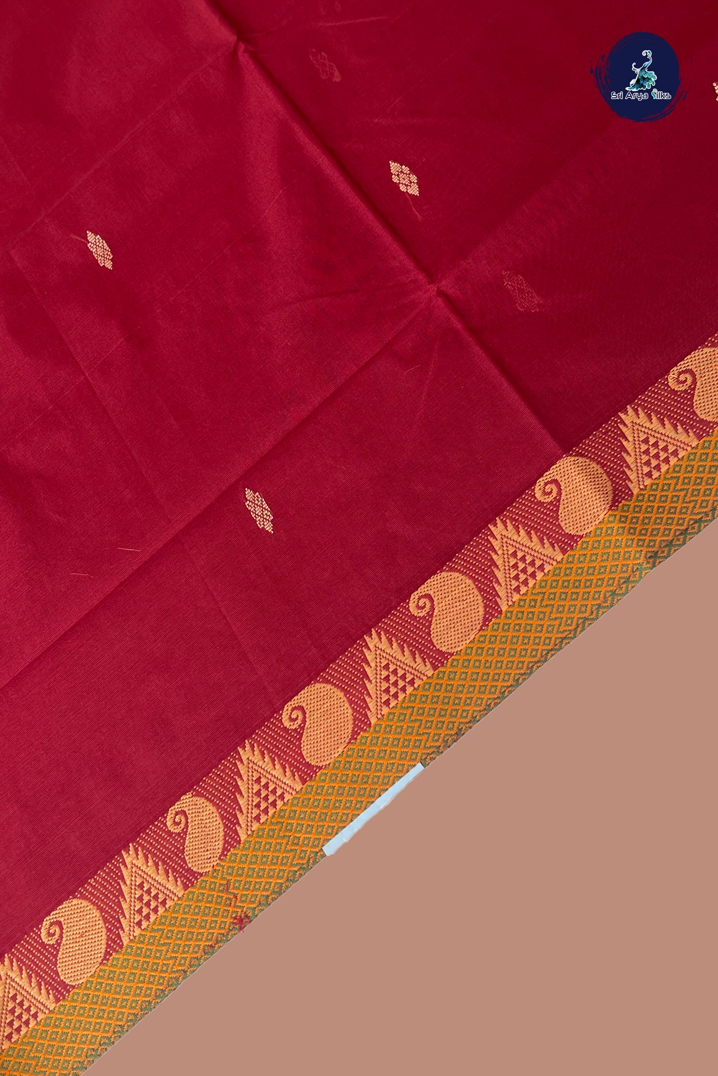 Maroon Chettinad Cotton Saree With Buttas Pattern