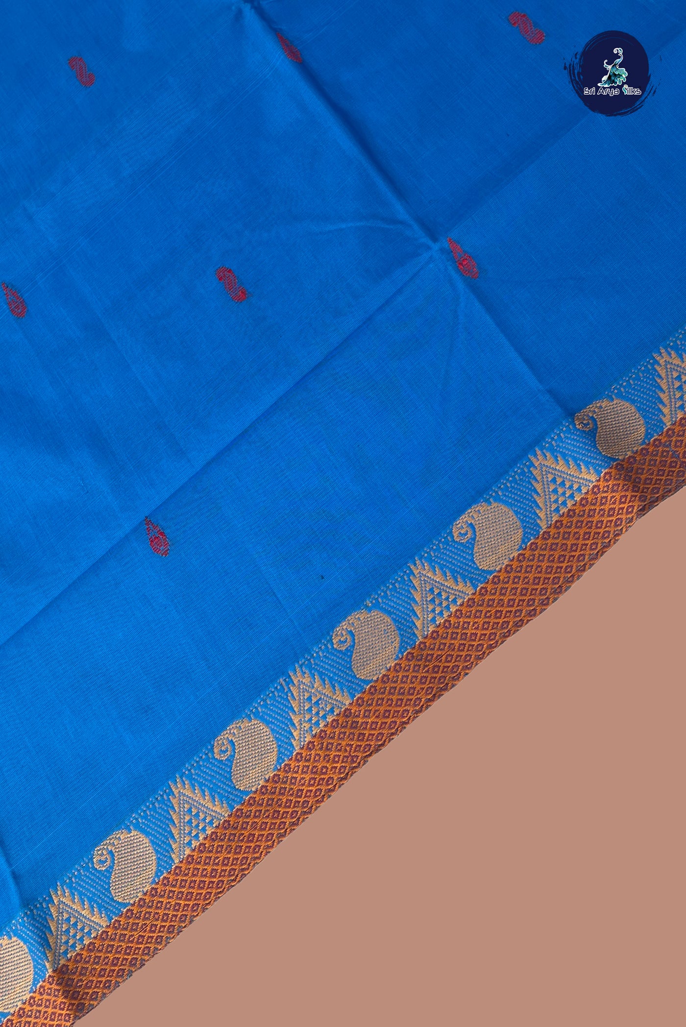Blue Chettinad Cotton Saree With Buttas Pattern