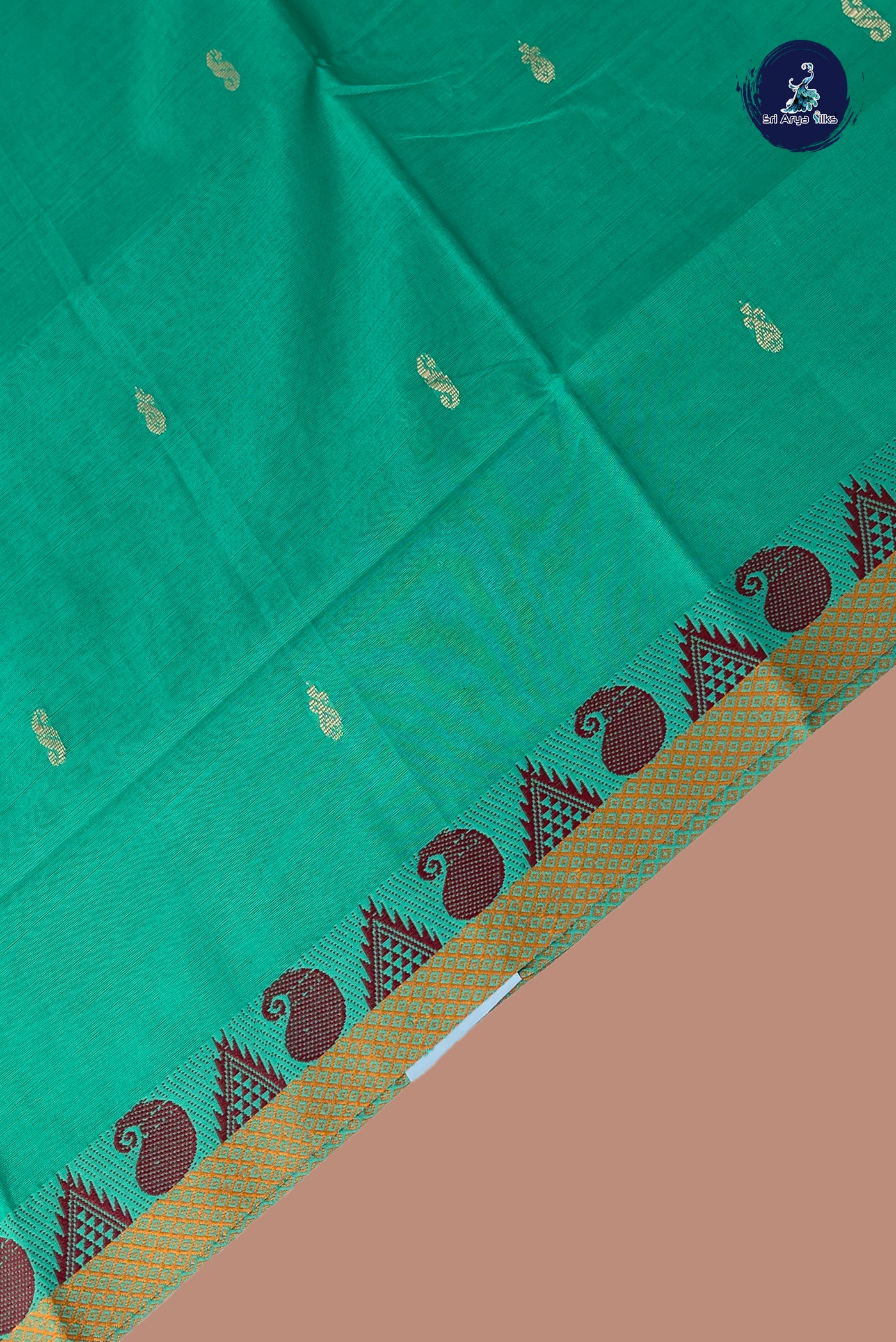 Green Chettinad Cotton Saree With Buttas Pattern