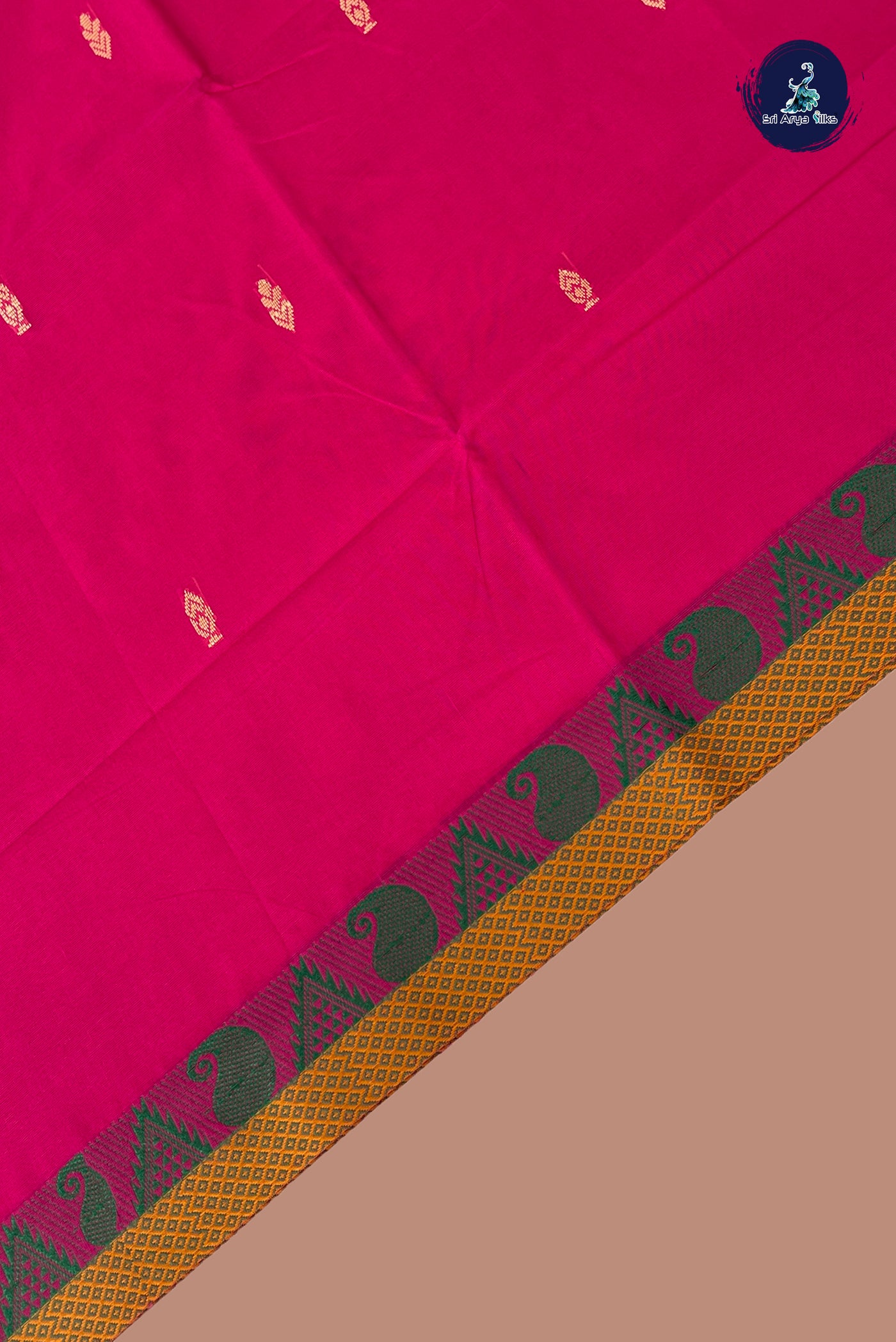 Pink Chettinad Cotton Saree With Buttas Pattern