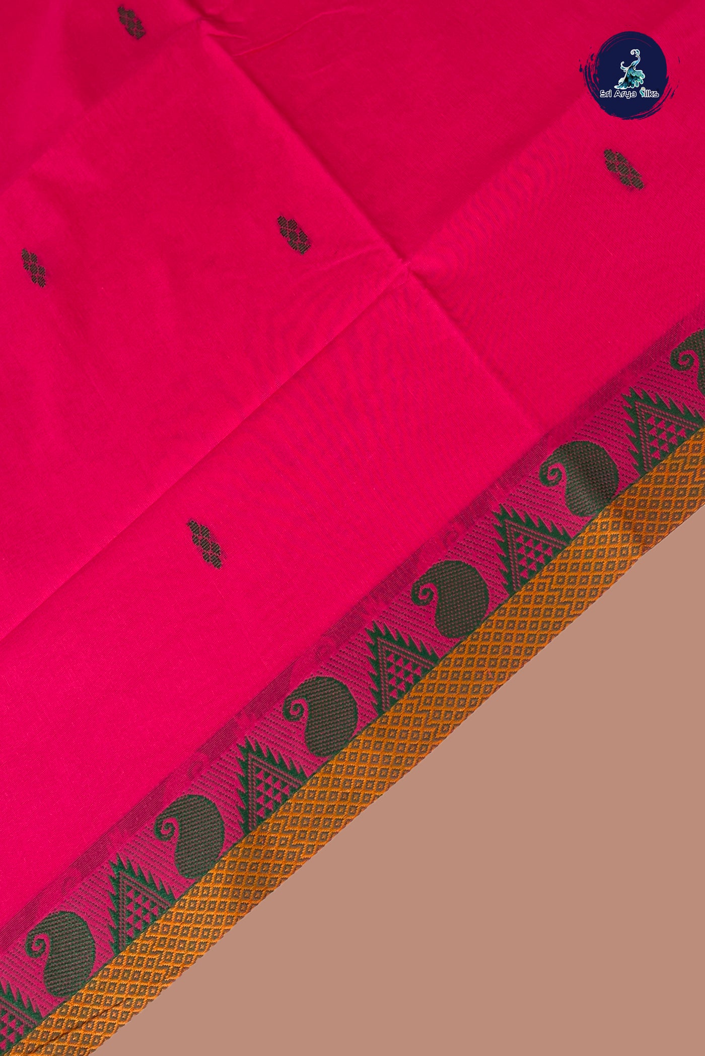 Pink Chettinad Cotton Saree With Buttas Pattern