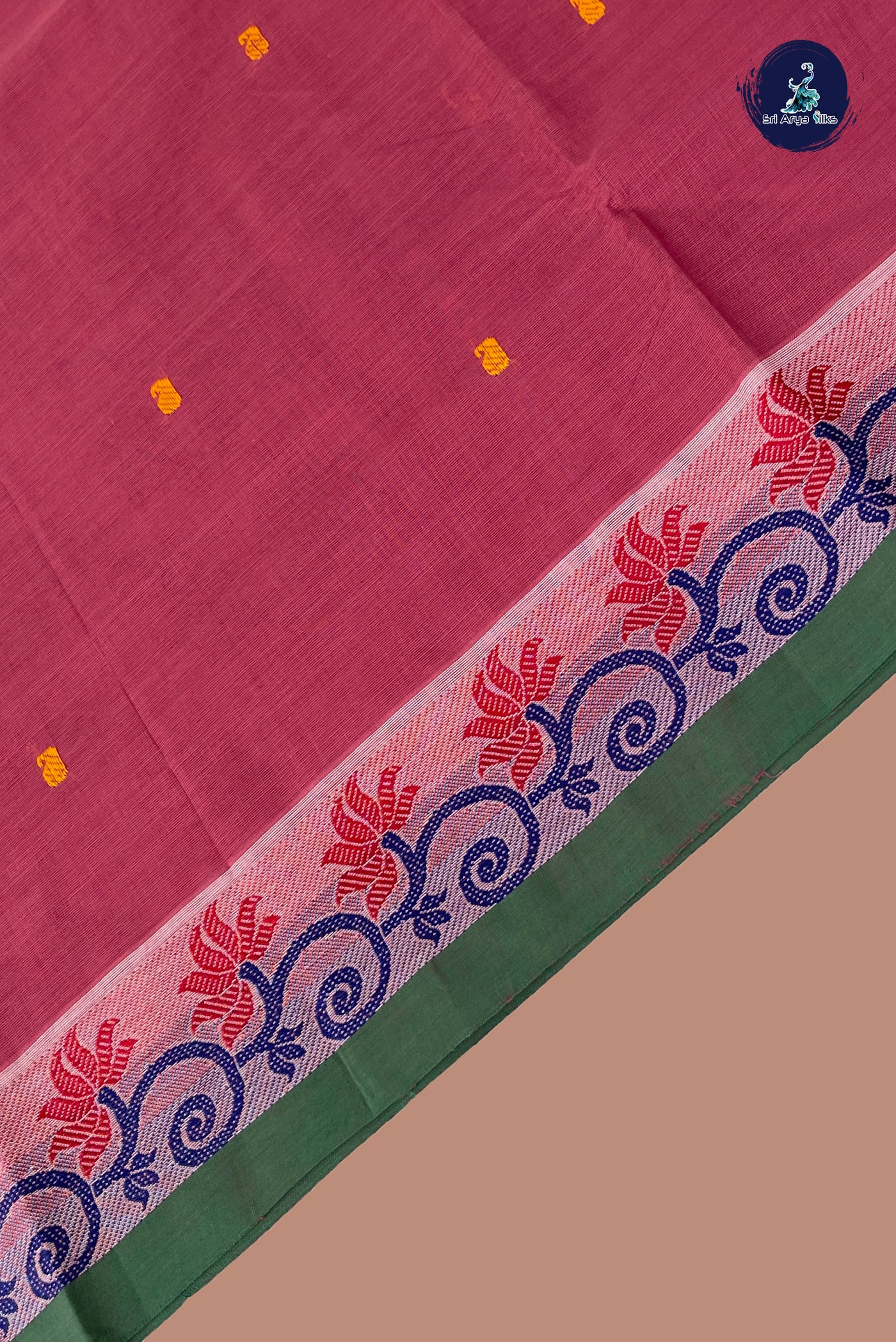 Caramel Pink Chettinad Cotton Saree With Buttas Pattern