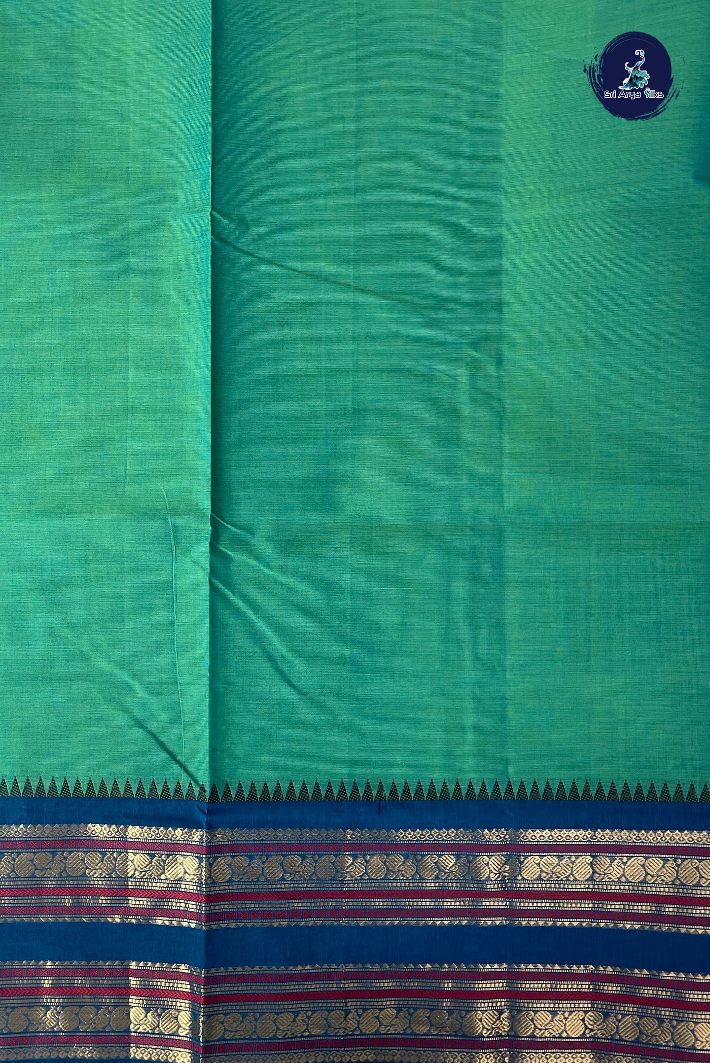 Bluish Green Chettinad Cotton Saree With Buttas Pattern