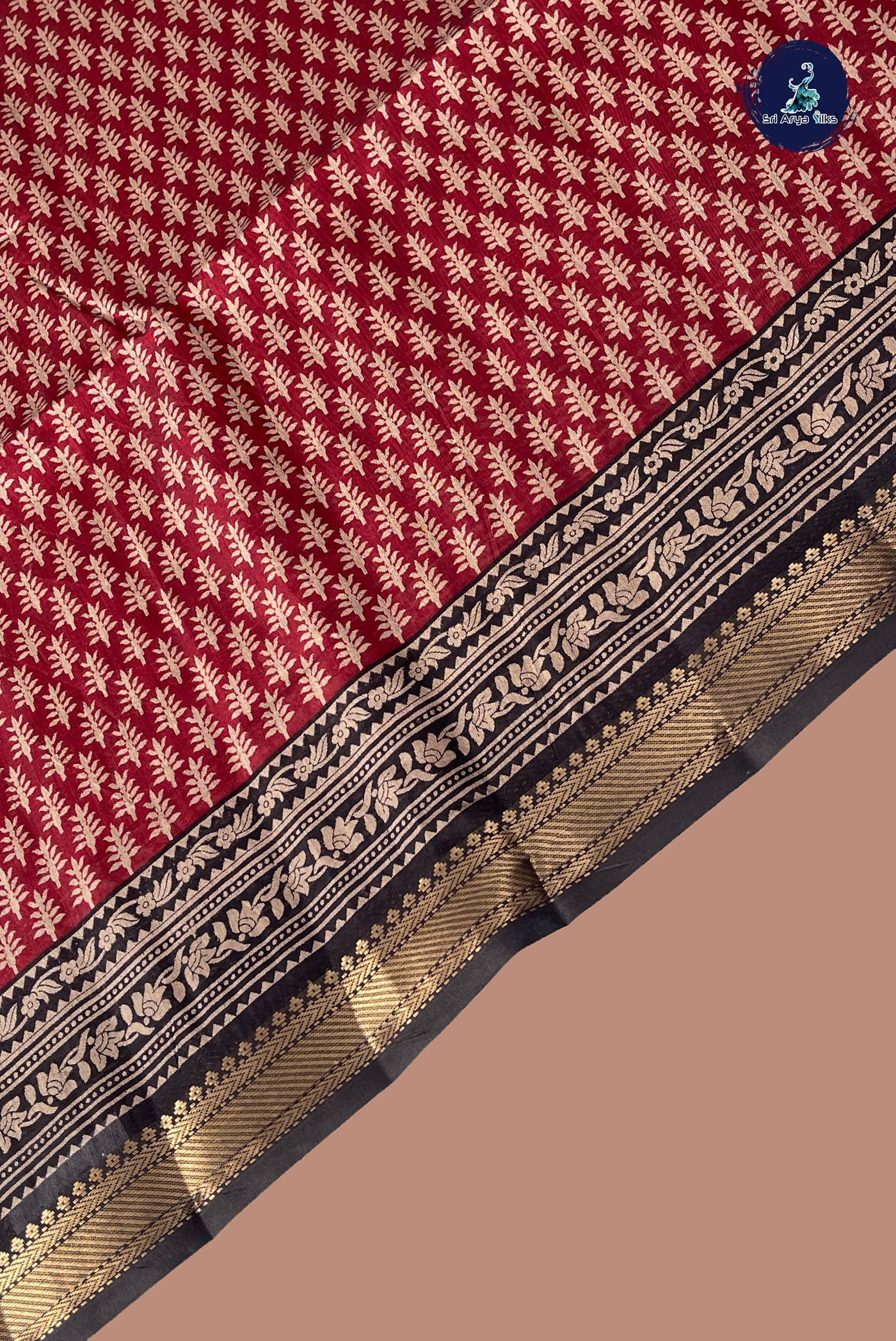 Maroon Semi Chanderi Saree With Printed Pattern