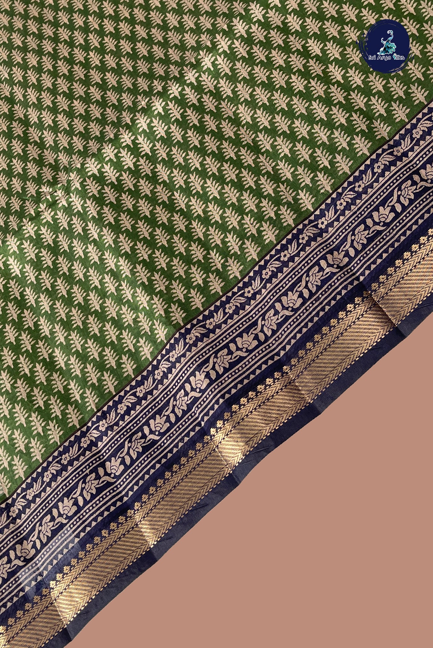Green Semi Chanderi Saree With Printed Pattern